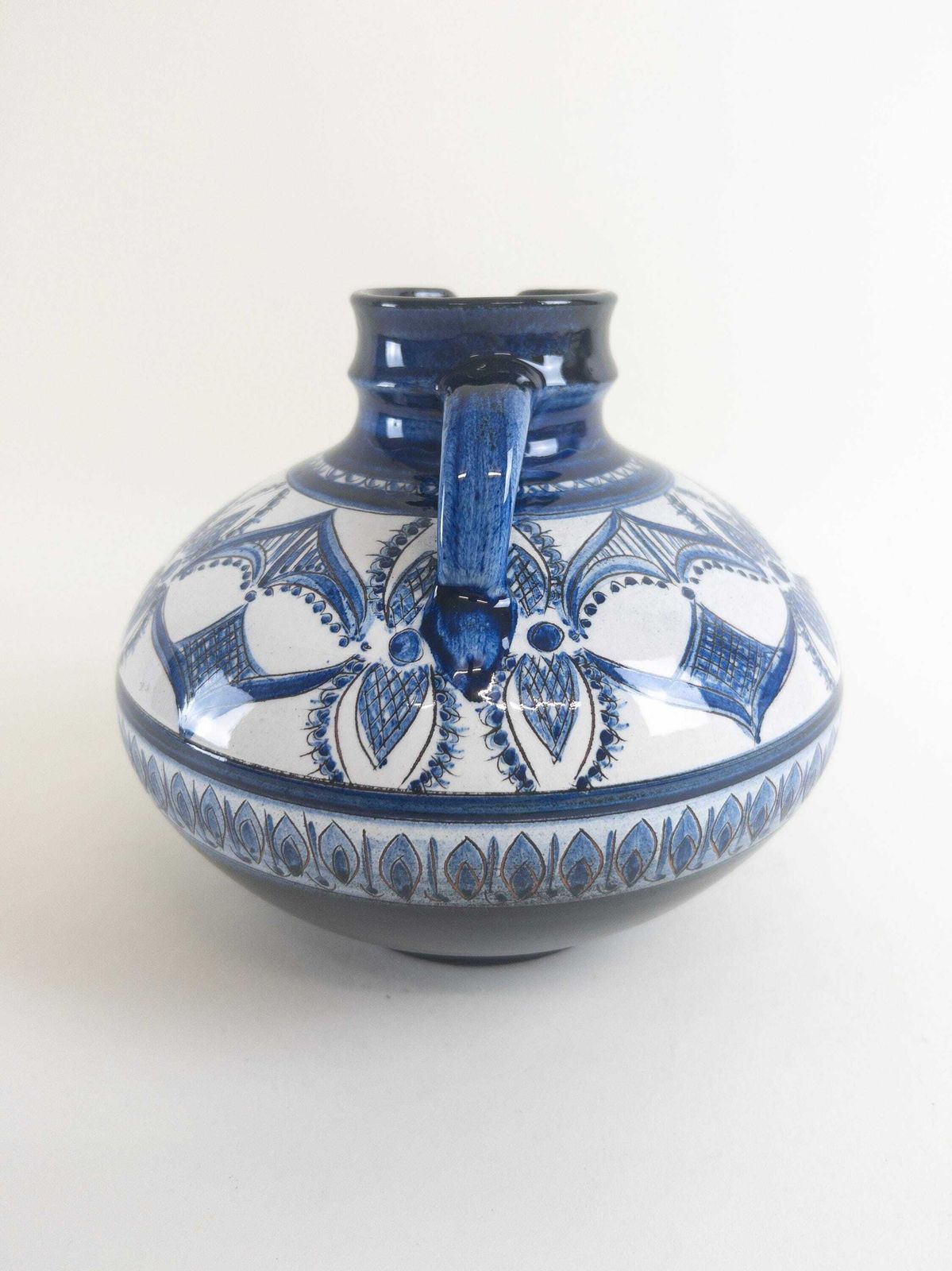 Gebrüder Haas Vase Jug   Handmade Botanical Decor Blue And White Vase   Made In Lichtenstein photo 93.0