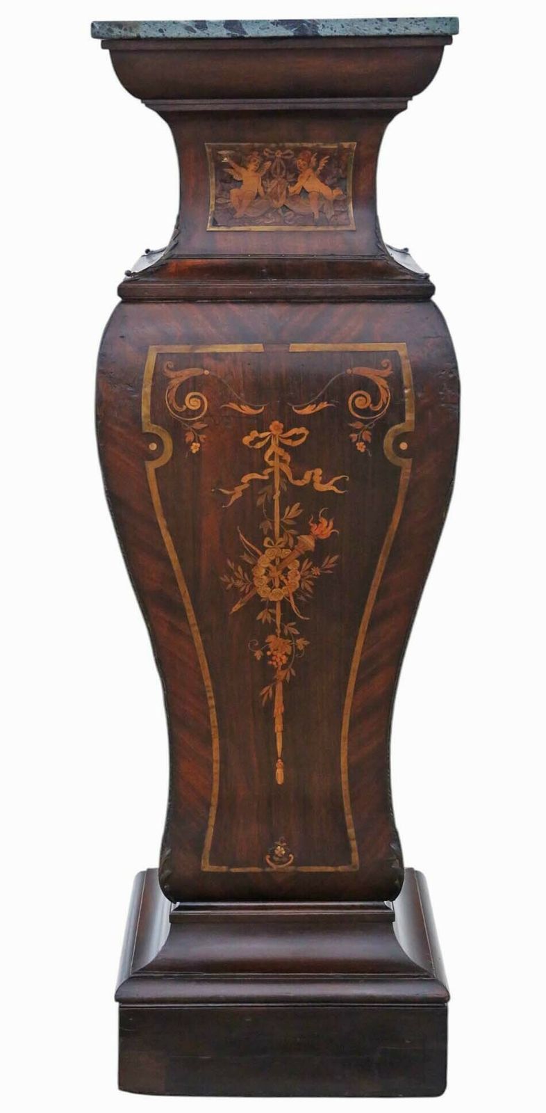 Antique Large 19th Century Neoclassical Jardiniere Statue Stand – Marquetry Pedestal Table With Ormolu Mounts And Marble Top photo 1995.0