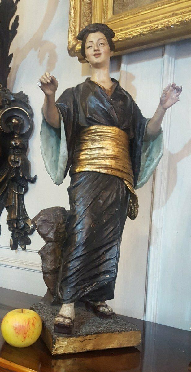 Att à Goldscheider, Japanese, Painted Terracotta Sculpture, 19th Century photo Art