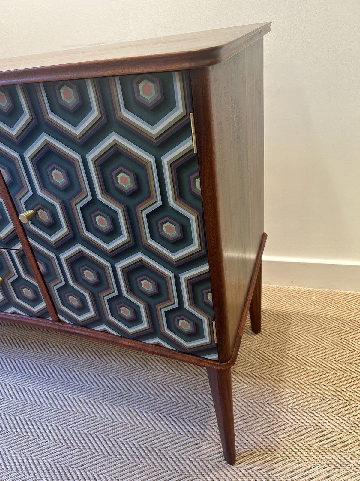 Walnut & Rosewood Upcycled Sideboard, 1950’s Gimson & Slater Geometric photo vinterior