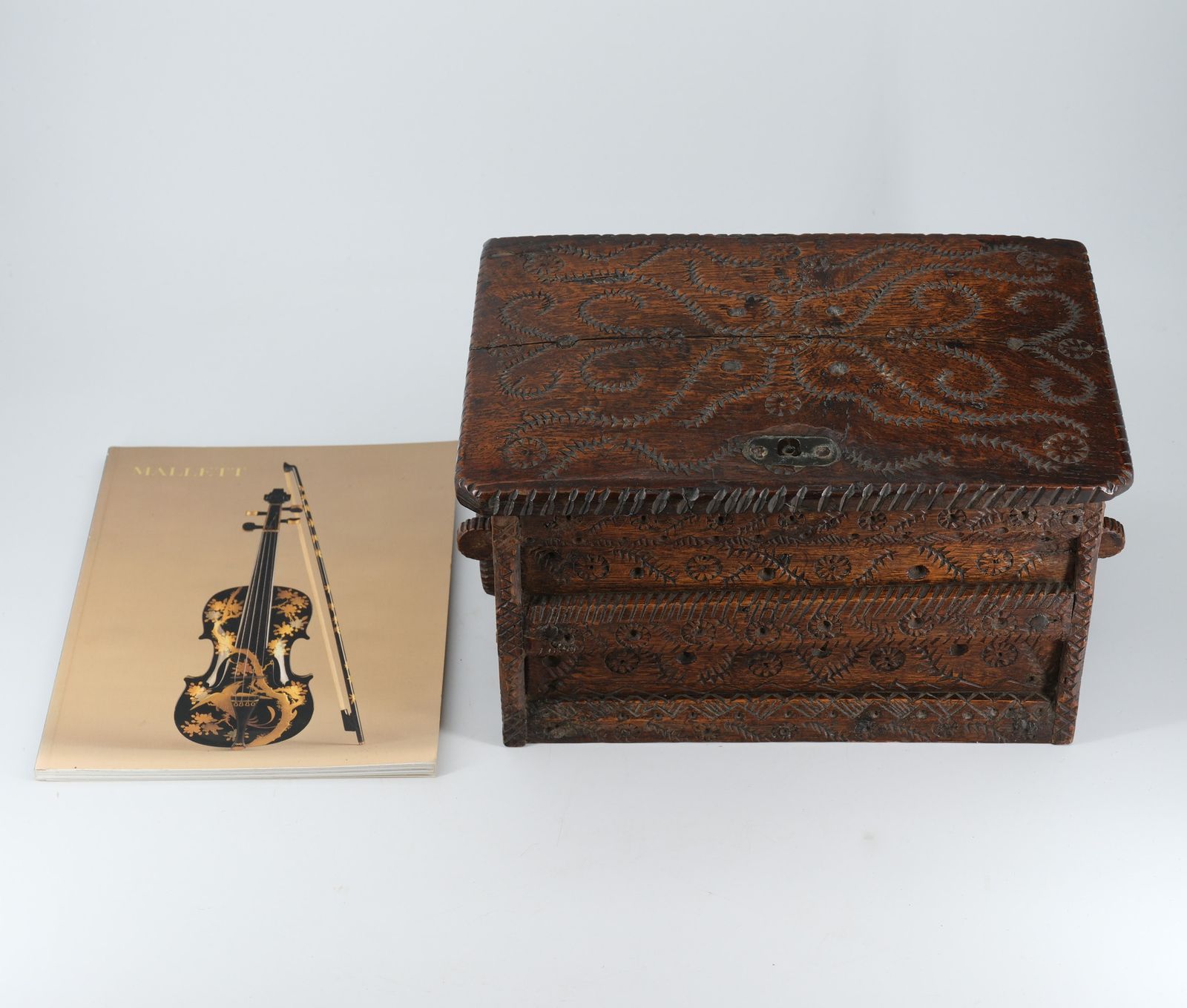 19th Century Scandinavian Folk Art Carved Oak Table Top Chest photo 595.0
