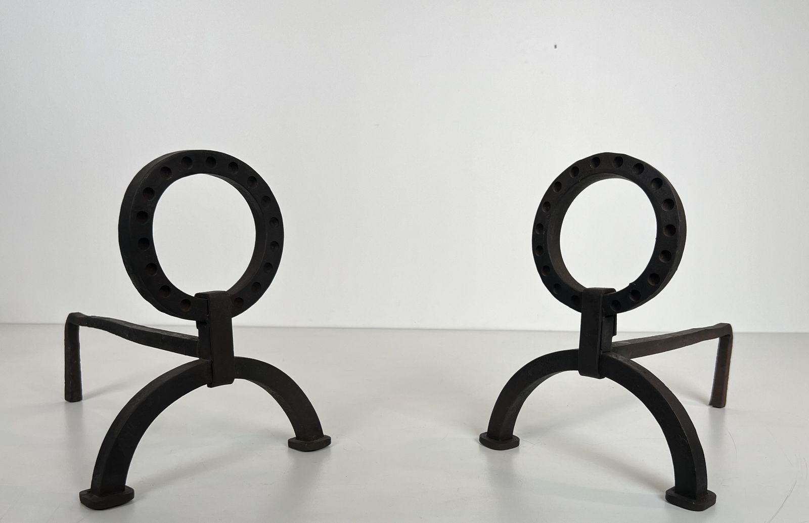 Pair Of Modernist Wrought Iron Andirons In The Style Of Jacques Adnet photo furniture