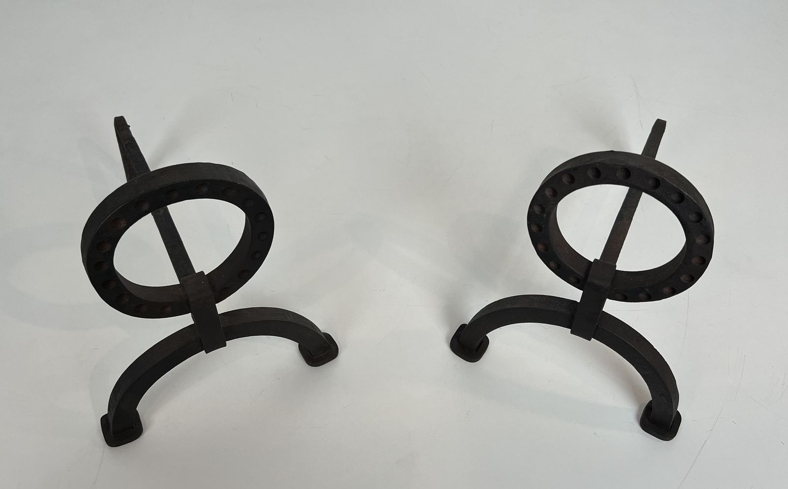 Pair Of Modernist Wrought Iron Andirons In The Style Of Jacques Adnet photo 1450.0