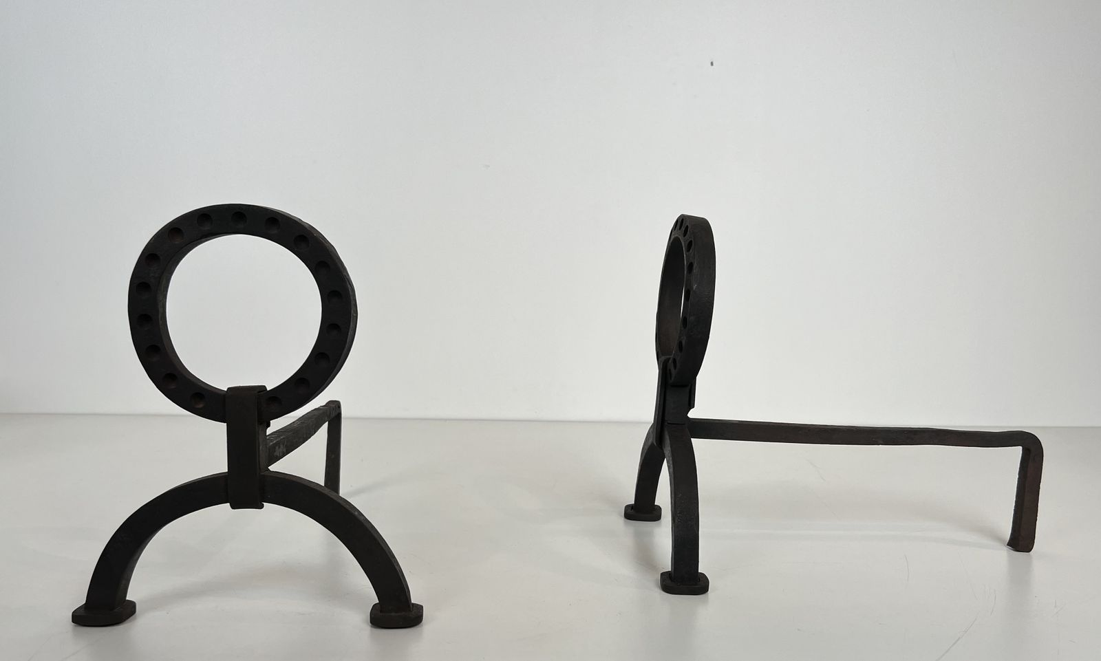 Pair Of Modernist Wrought Iron Andirons In The Style Of Jacques Adnet photo vinterior