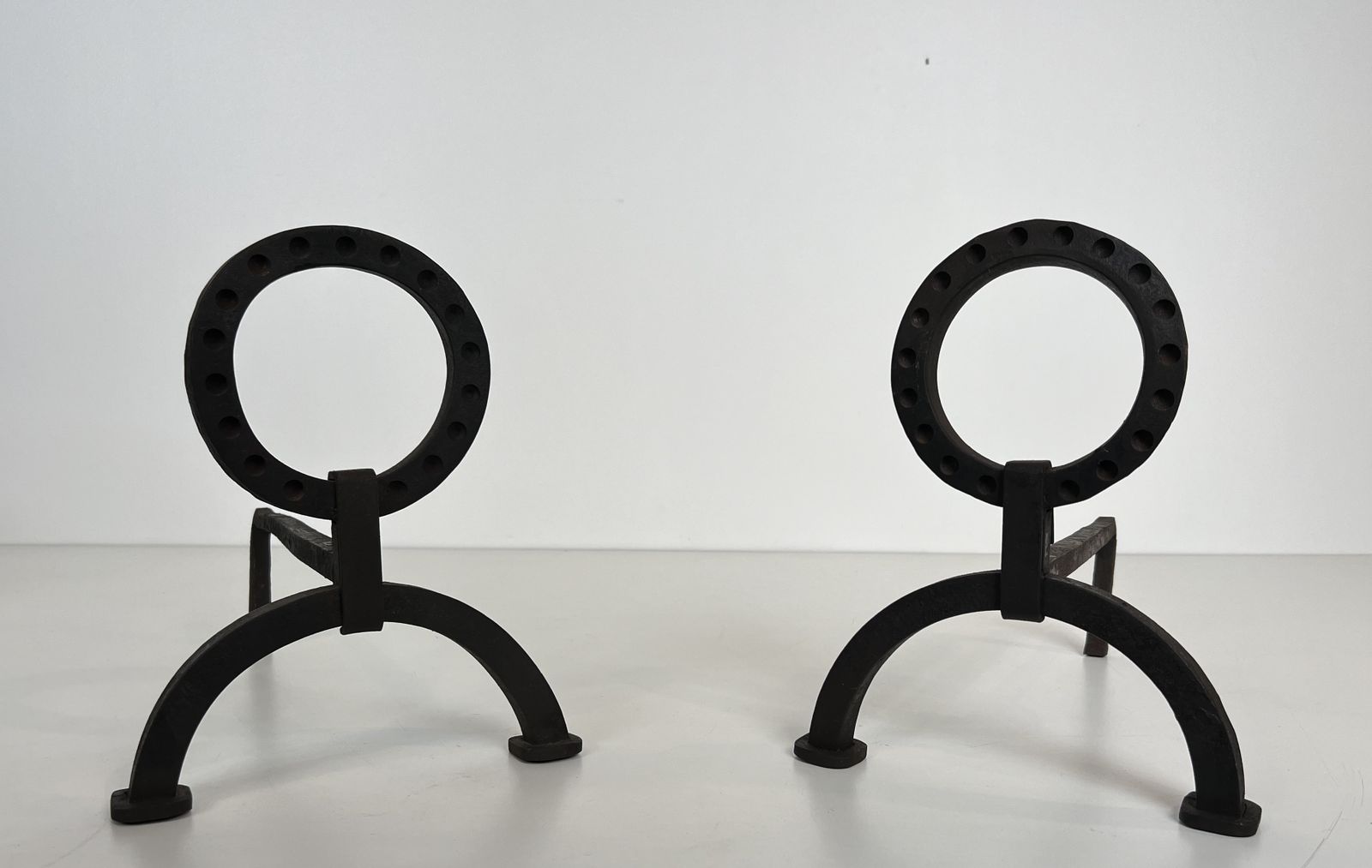 photo vintage Pair Of Modernist Wrought Iron Andirons In The Style Of Jacques Adnet