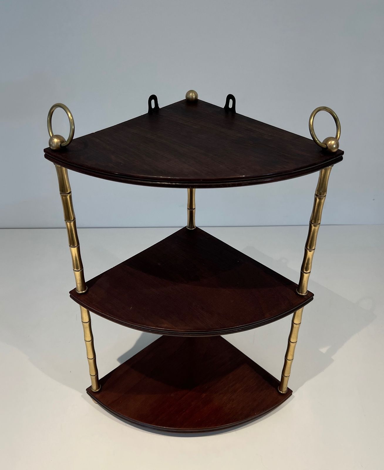 Corner Shelf In Faux Bamboo And Mahogany Brass In The Style Of Maison Baguès photo furniture