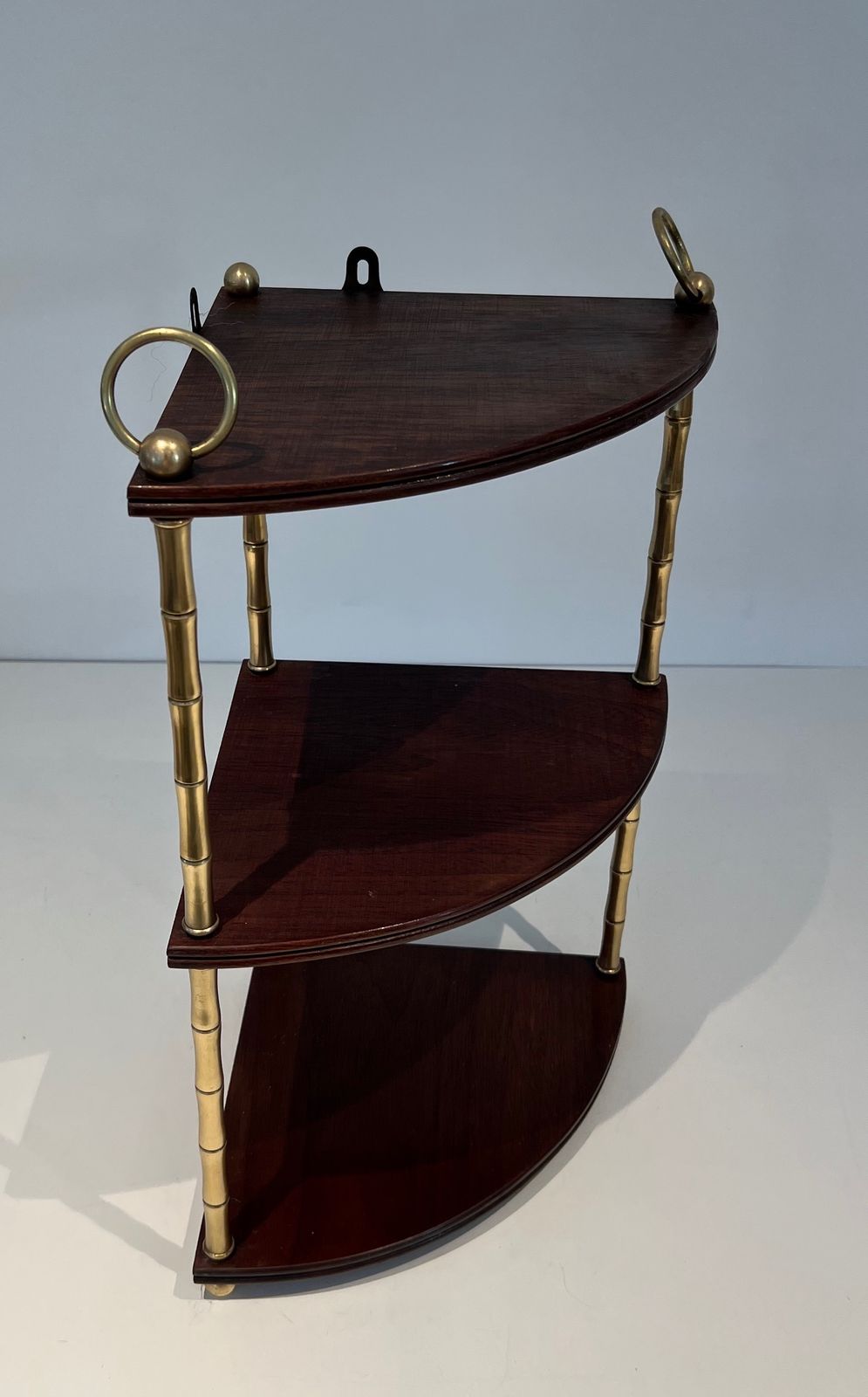 Corner Shelf In Faux Bamboo And Mahogany Brass In The Style Of Maison Baguès photo for sale