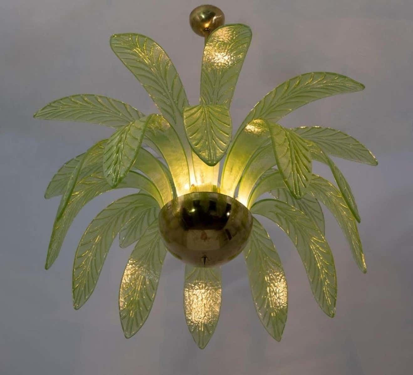 Modern Palm Leaves Chandelier Murano Glass And Brass, 1970s photo 4660.0