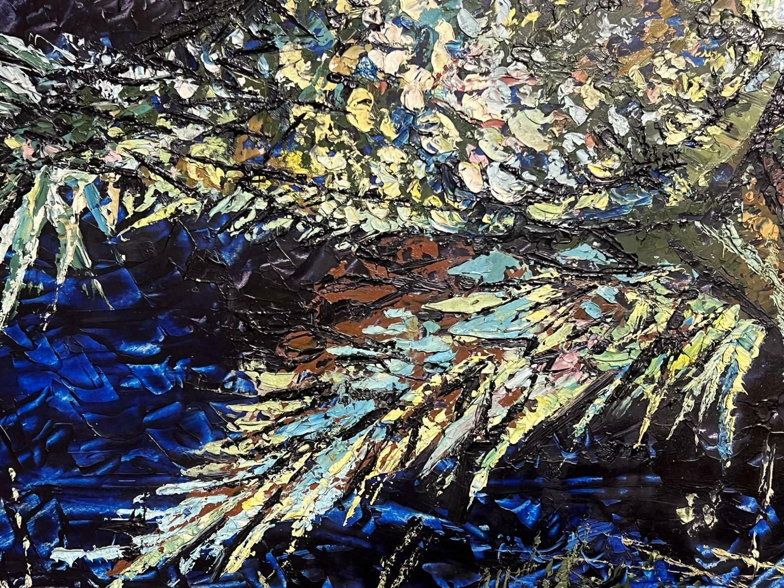 French School1960's Huge Modernist Oil Painting The Cock Fight 1960's photo vintage