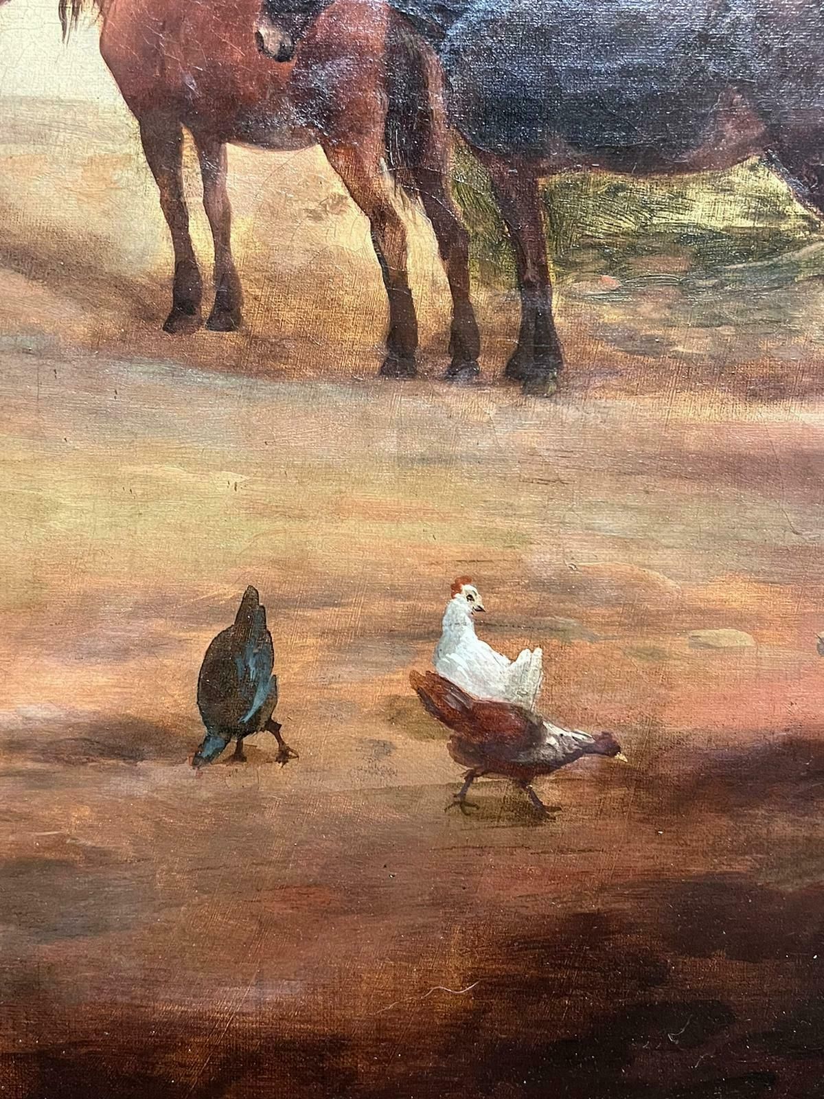 British Victorianhuge 1830's British Oil Painting On Canvas Farmyard Scene With Animals Landscape photo buy