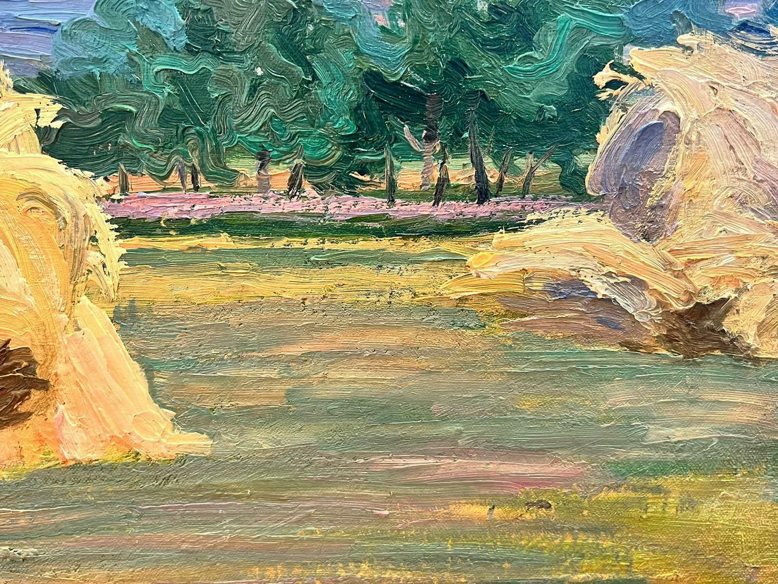 Suzanne Crochet1930's French Post Impressionist Oil Painting Harvest Fields Wheat Corn Stacksc. 1930's photo Art