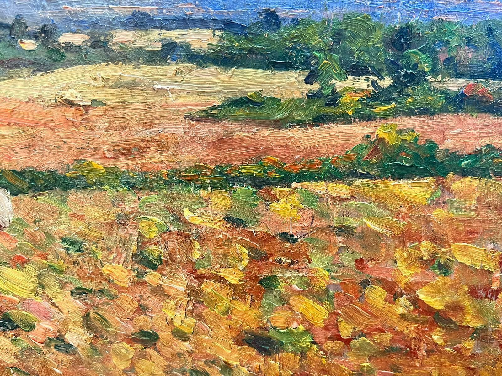 Suzanne Crochet1930's French Post Impressionist Oil Painting Lady Gleaning In Harvest Fieldsc. 1930's photo furniture