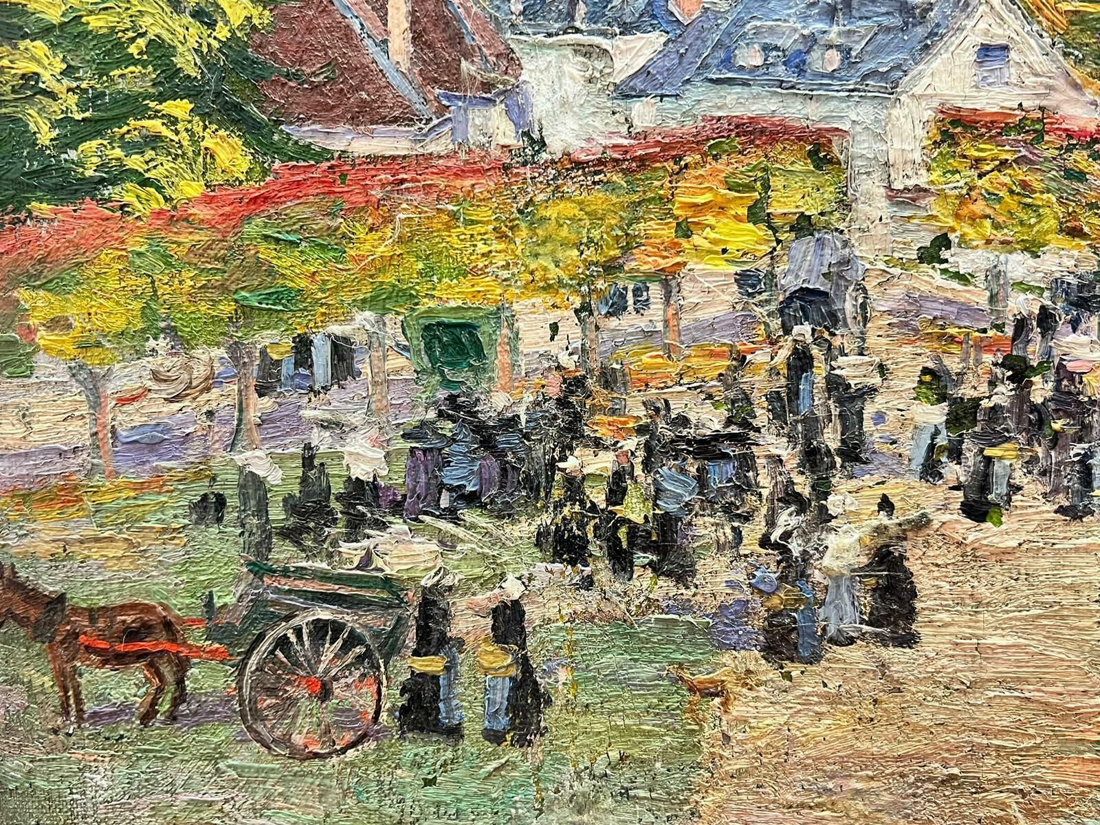 Suzanne Crochetvillage Fete Market Gathering 1930's French Post Impressionist Oil Paintingc. 1930's photo furniture