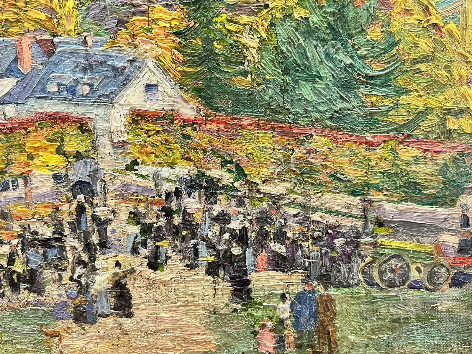 Suzanne Crochetvillage Fete Market Gathering 1930's French Post Impressionist Oil Paintingc. 1930's photo for sale
