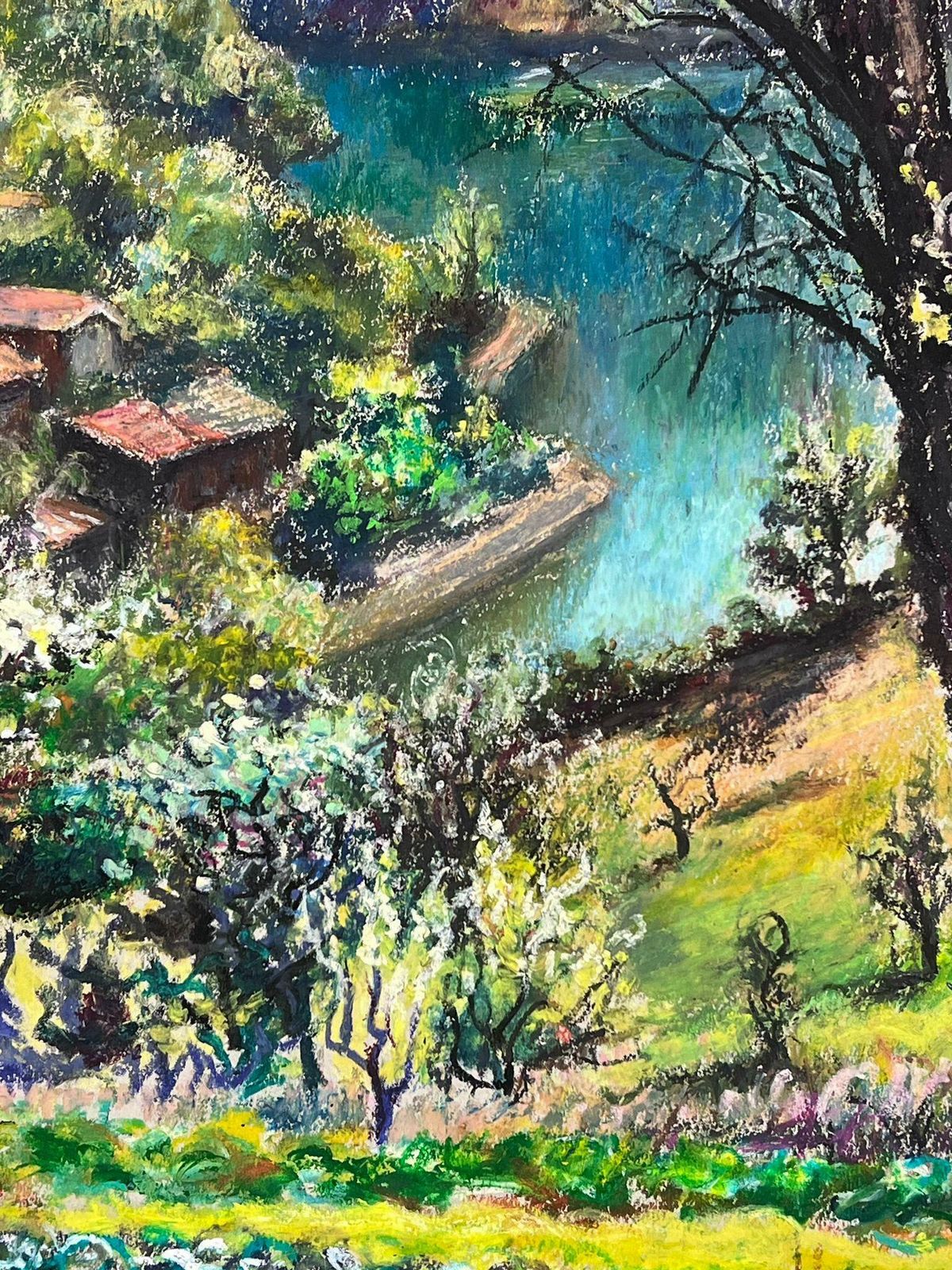 Josine Vignonlarge 1970's French Impressionist Pastel The Lake Of Castillon Provence1977 photo 898.0