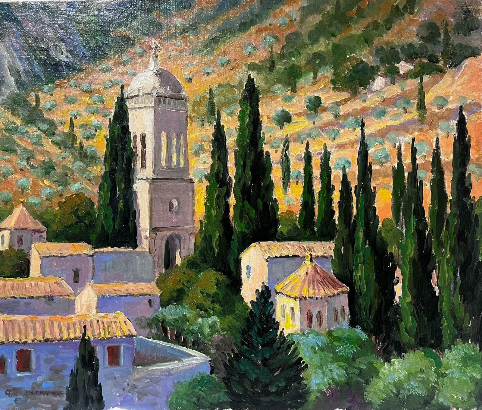 Georges Bordonovecontemporary French Impressionist Oil Cypress Trees Provence Village Landscape photo furniture