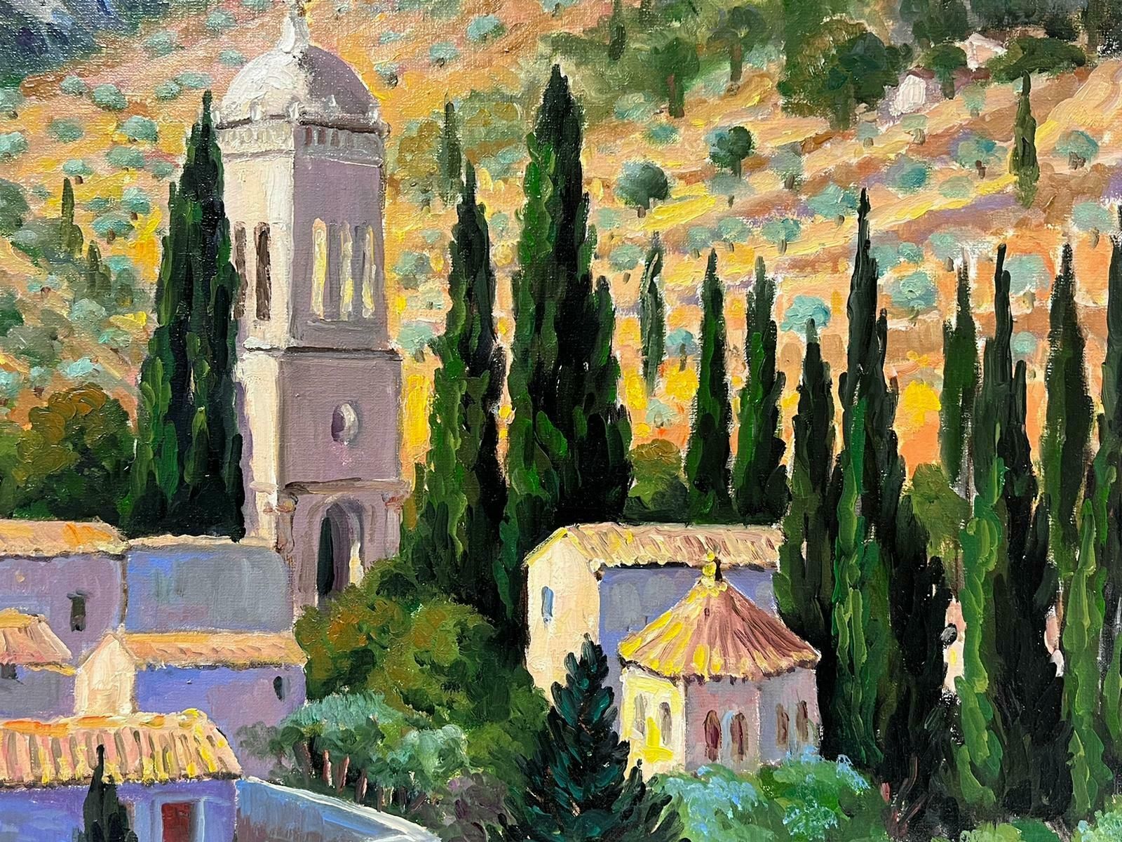 Georges Bordonovecontemporary French Impressionist Oil Cypress Trees Provence Village Landscape photo vinterior