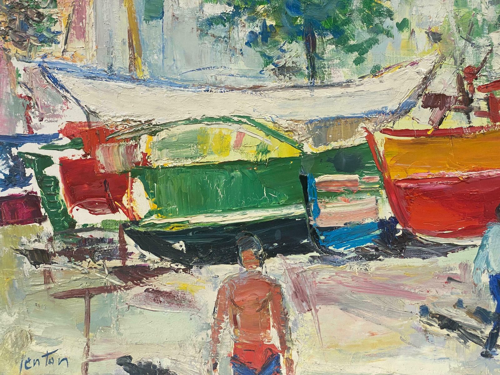 édouard Righetti (1924 2001)menton French Riviera Sunny Harbour French Mid Century Post Impressionist Oil1950's photo for sale