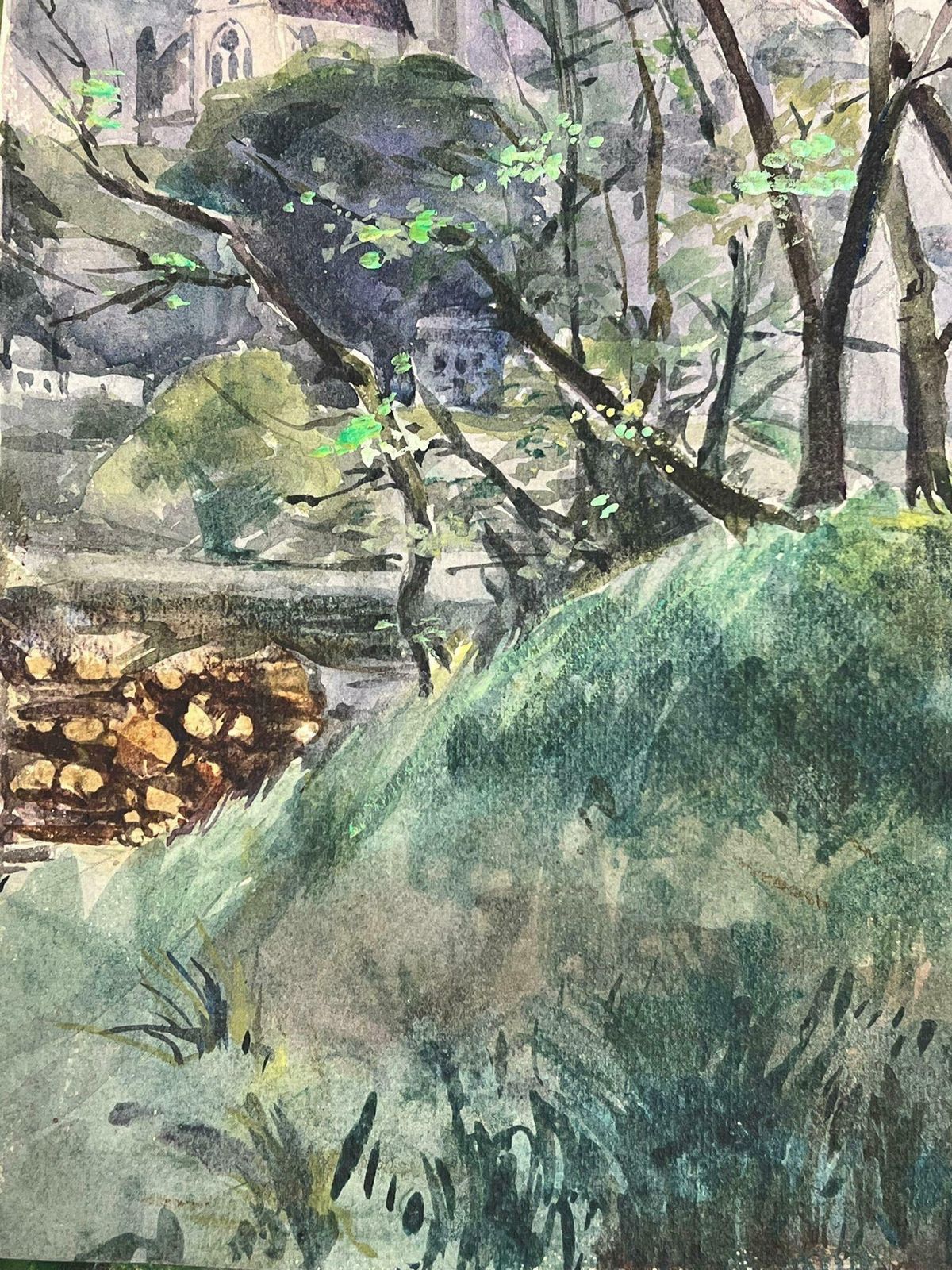 Louise Alix1930's French Bare Trees On Green Hill Landscape Along The River Bank1930's photo furniture