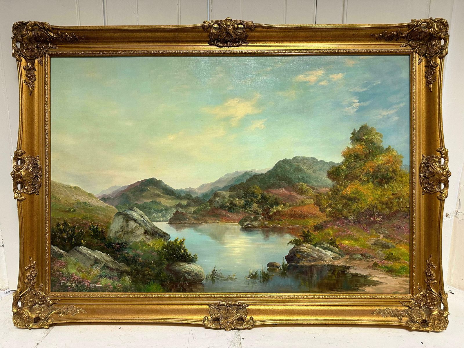 Prudence Turnerloch Lomond Scottish Highlands Signed Oil Painting Listed British Artistc. 1970's photo furniture
