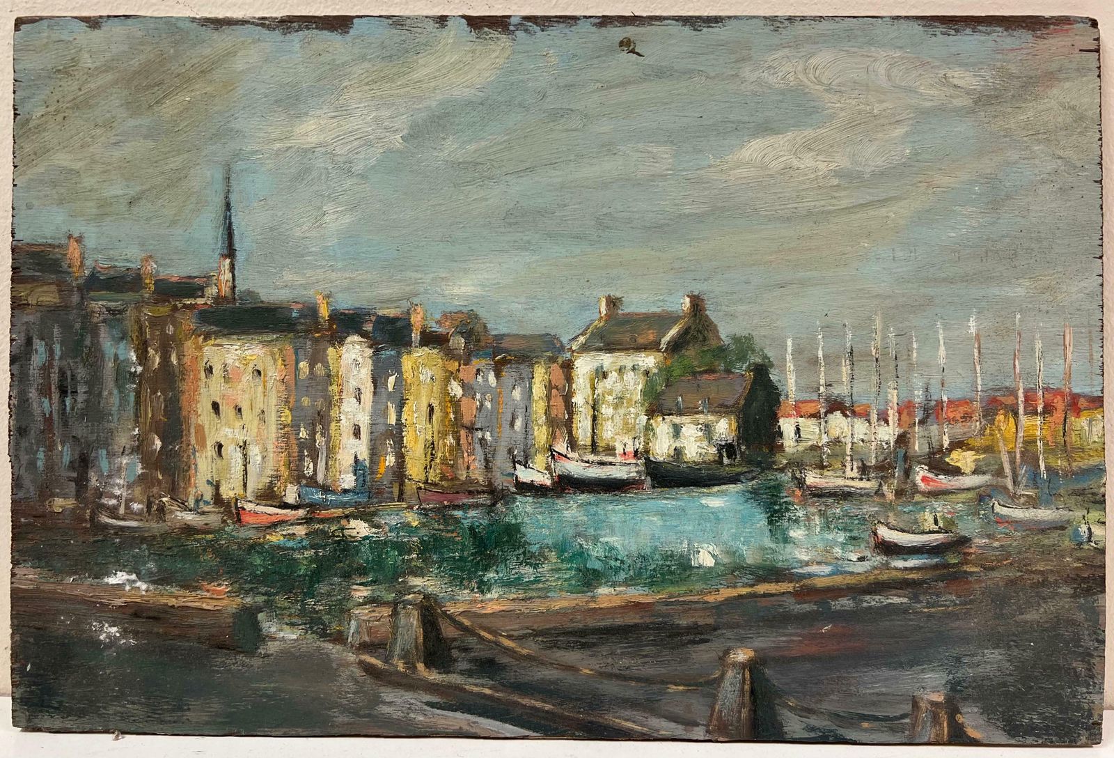 Fanch Lelquiet Charming Harbor Village At Dusk Impressionist Coastal Scene20th Century photo furniture