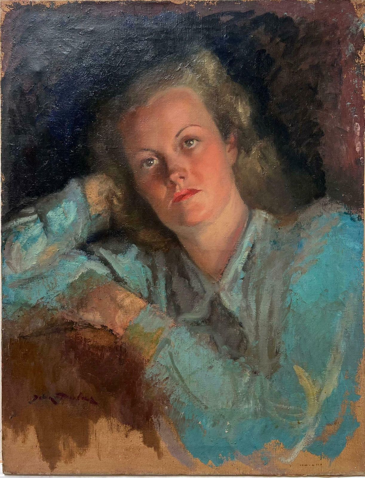 Jean Dulacfine 1940's French Post Impressionist Oil Painting Portrait Of Artists Model1940's