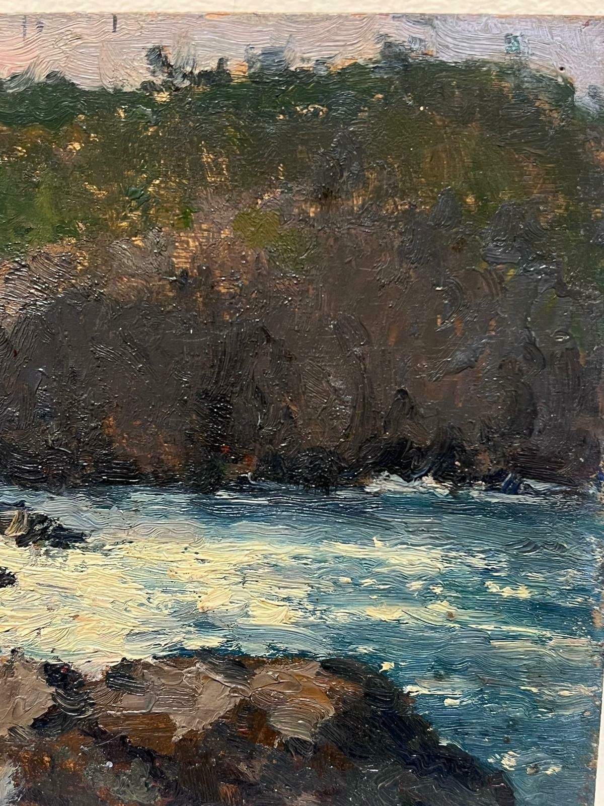 Charles Martin Sauvaigofine Antique French Impressionist Signed Oil Painting Crashing Waves Rocky Coast photo 822.0