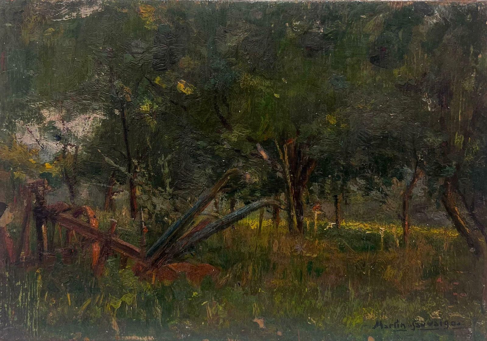 Charles Martin Sauvaigofine Antique French Impressionist Signed Oil Painting Sunlit Woodland Meadows
