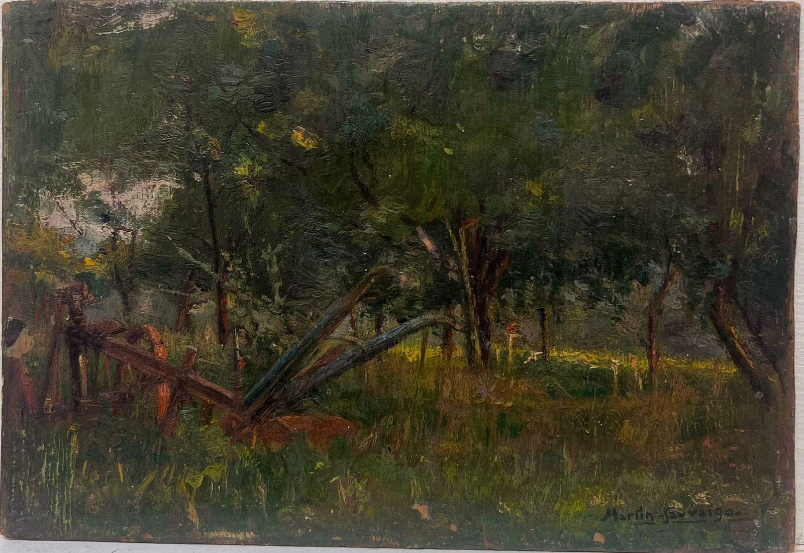 Charles Martin Sauvaigofine Antique French Impressionist Signed Oil Painting Sunlit Woodland Meadows photo for sale