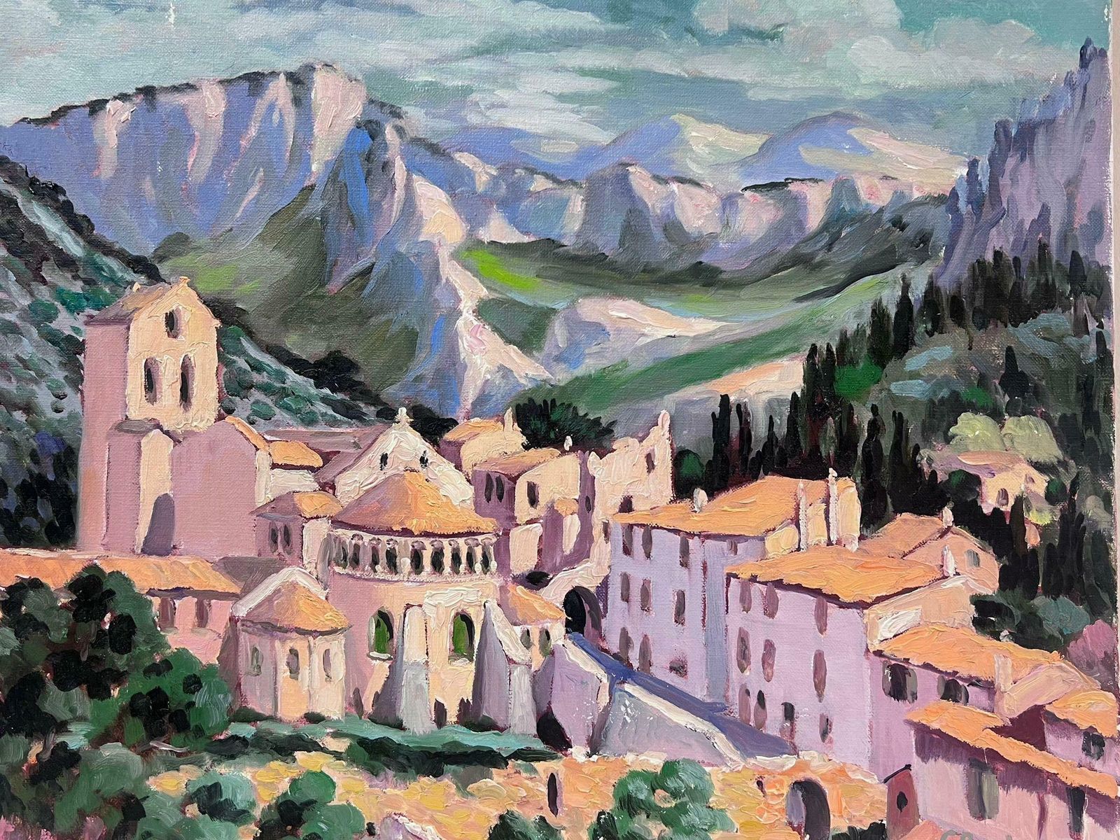 Georges Bordonovepink French Town Hidden In The Mountains Contemporary Impressionist Oil photo furniture