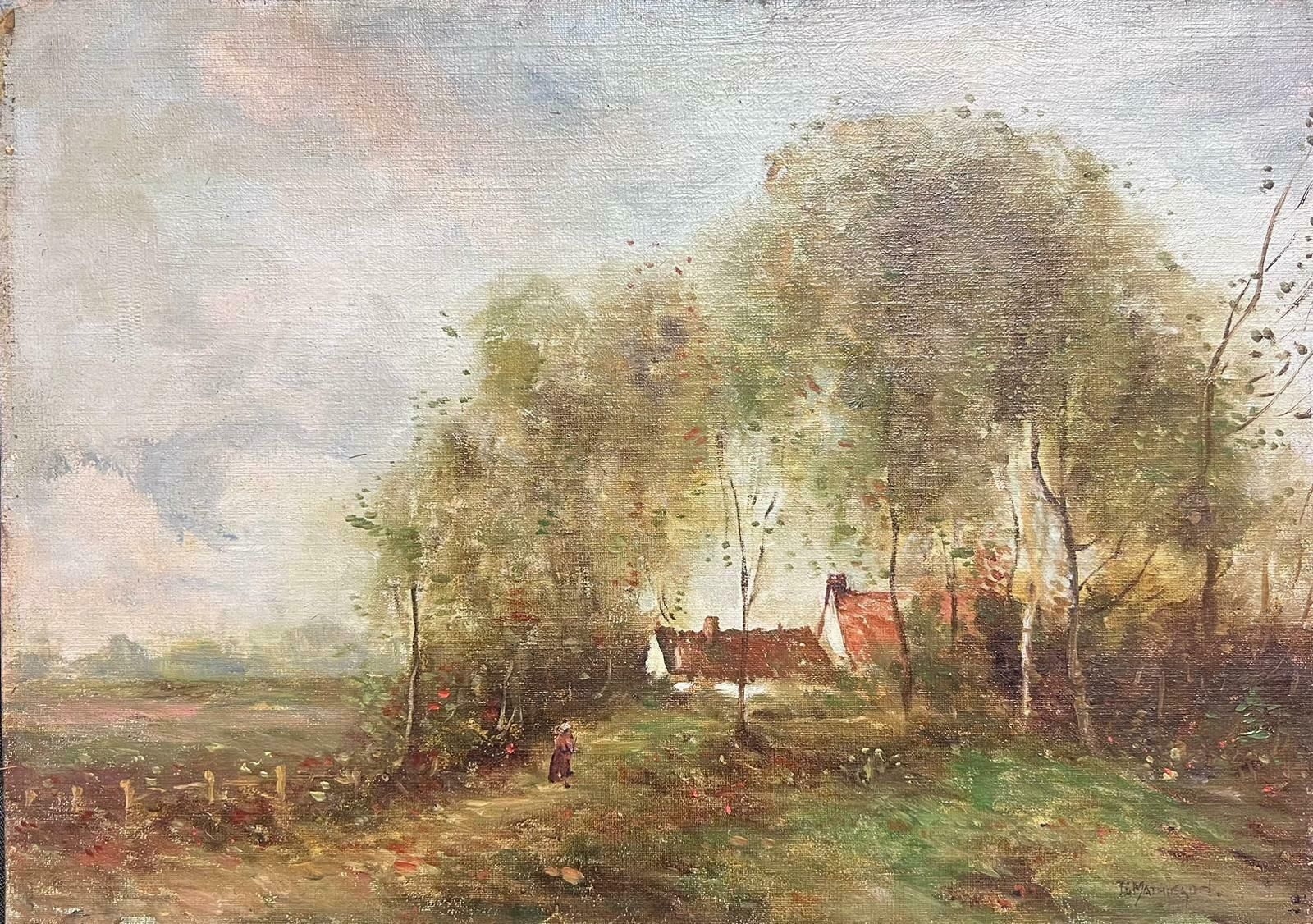 English Impressionist Signed English Impressionist Oil Painting Figure In Windswept Landscape Trees