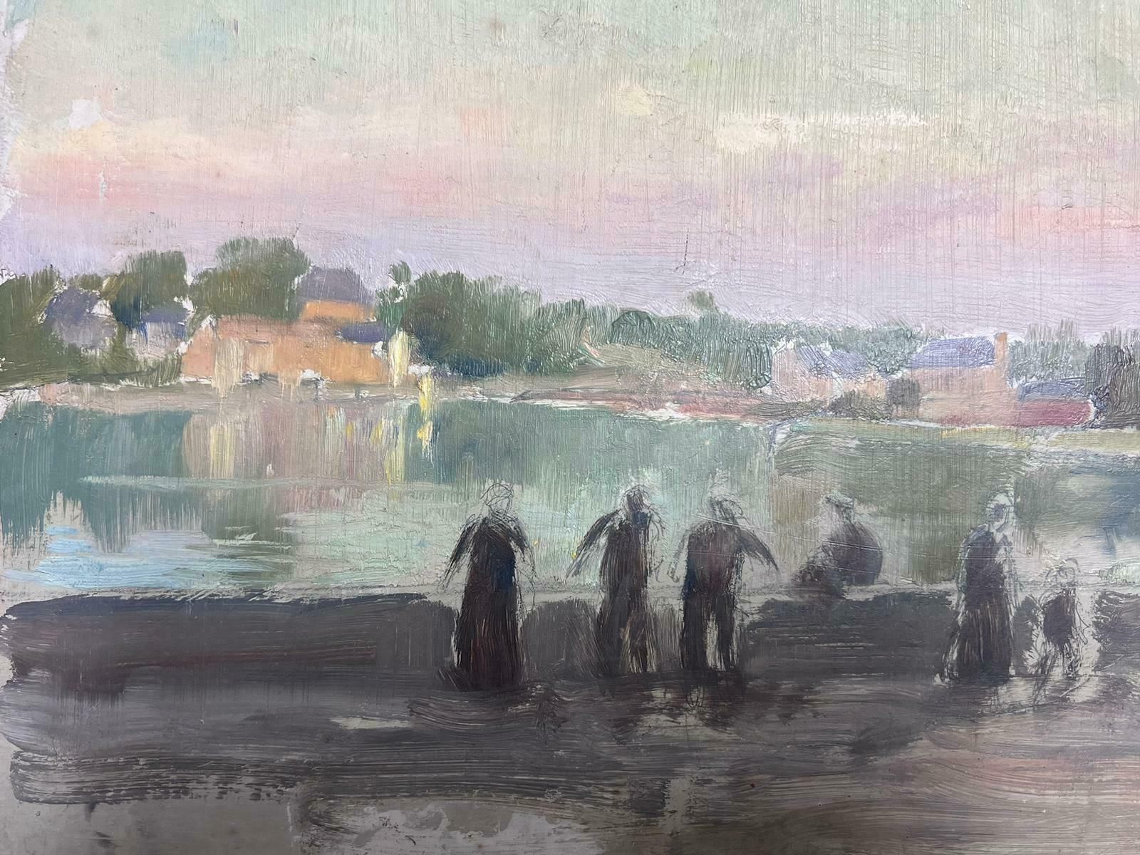 Edmond Quintonatmospheric River With Figures 1920's French Impressionist Signed Oil Painting 1930's photo for sale