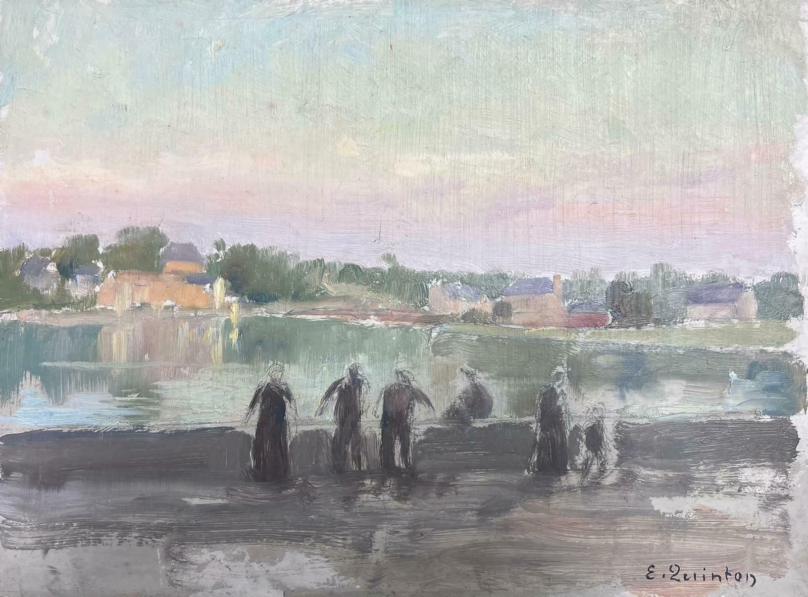 Edmond Quintonatmospheric River With Figures 1920's French Impressionist Signed Oil Painting 1930's photo 667.0