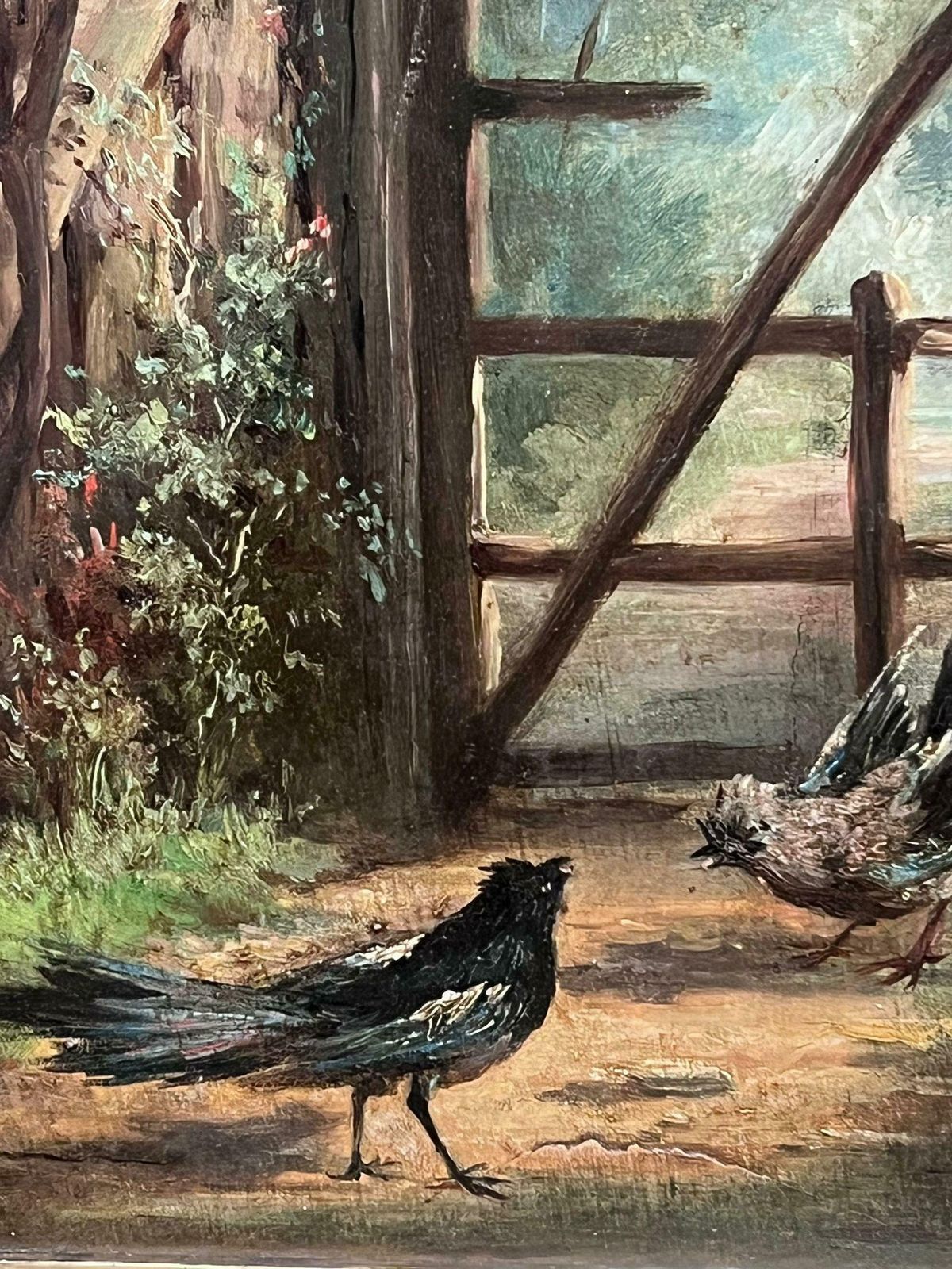 French Schoolantique 19th Century French Oil Painting Birds In Country Lane Wooded Landscape photo 975.0