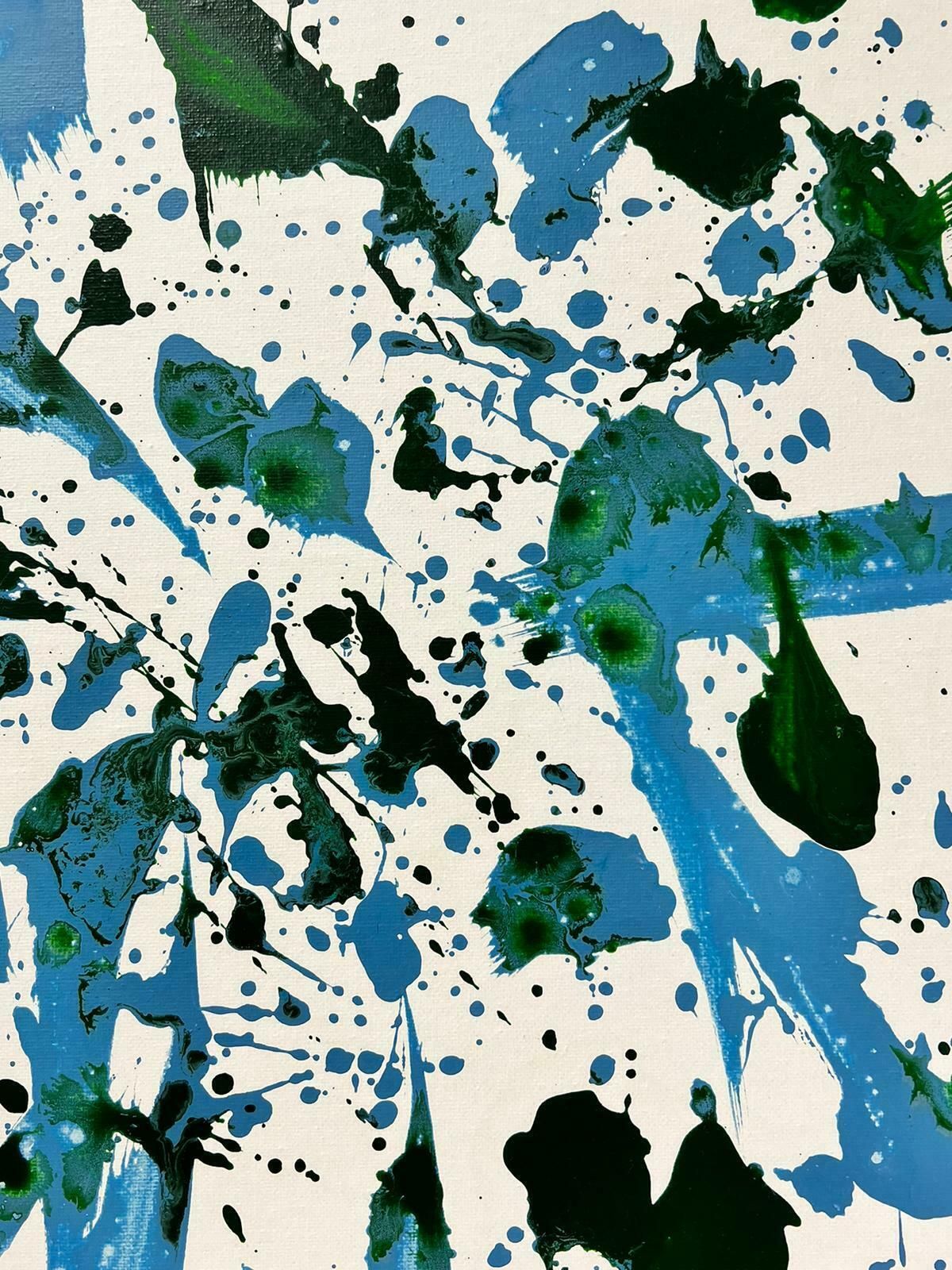 Sally Bradshawabstract British Contemporary Splash Painting Green And Blue On Whitec.2023 photo for sale