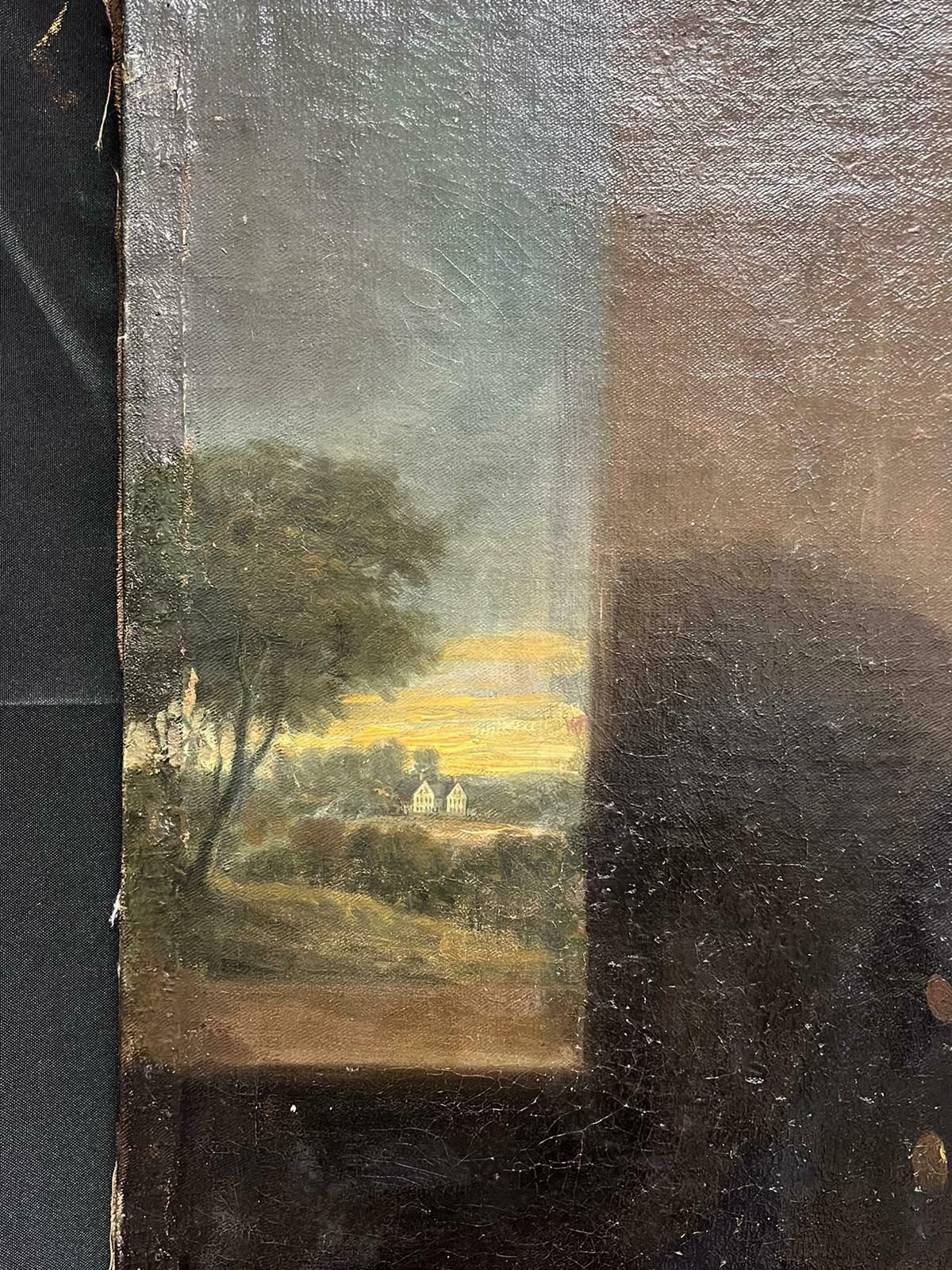 English Georgianfine Large 1800's English Oil Country Gentleman In Parkland Before Stately Home1820's photo vinterior