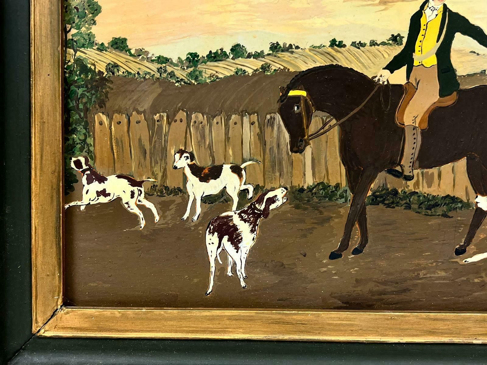 Folk Art Naive English Oil Painting Country Gentleman On Horseback With Hounds photo Art