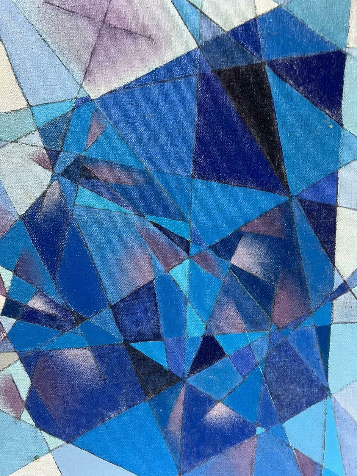 French Cubist 20th Centuryblue Grey Cubist French Signed Oil Painting C.1970's Period1970's photo 1539.0