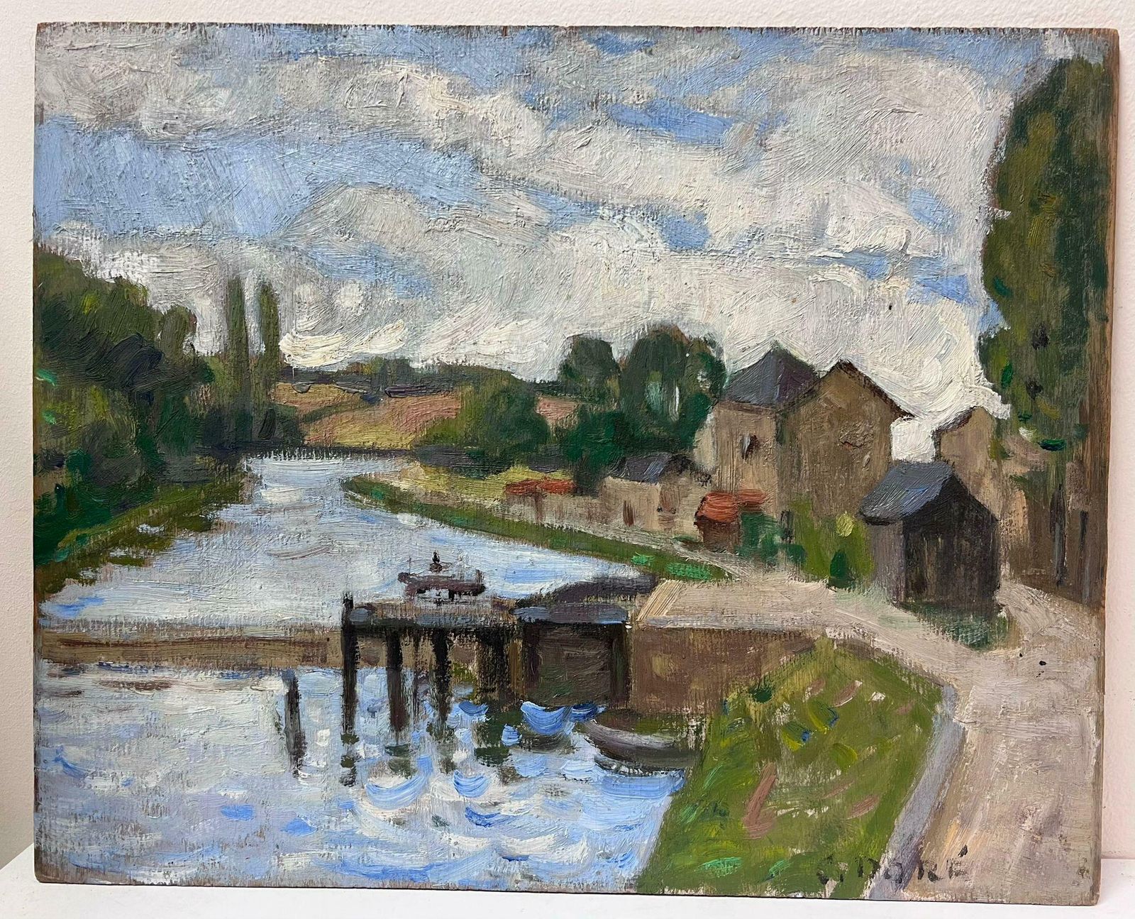 Constant Doreoriginal French Pont Aven School Oil Painting Tranquil River Oise Landscape C. 1930's photo furniture