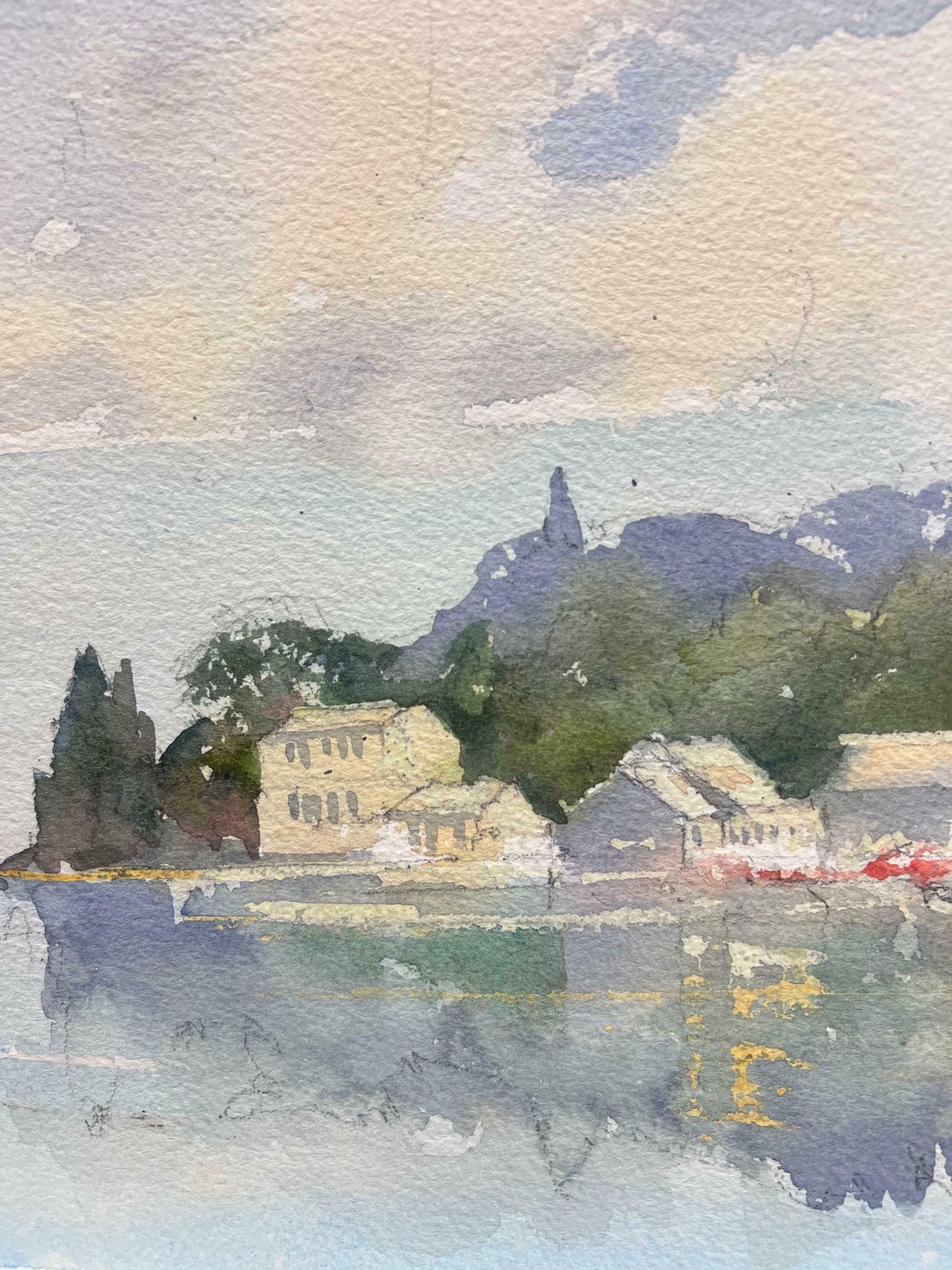 Anthony Averybritish Original Impressionist Watercolor European Lake Landscape With Houses photo Art