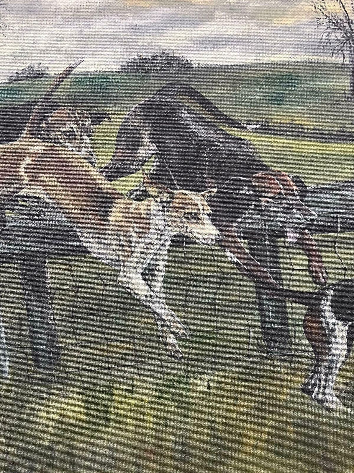 photo furniture Jean Terryhuge British Sporting Oil Painting Hunting Hounds In Full Pursuit Over Fence1998
