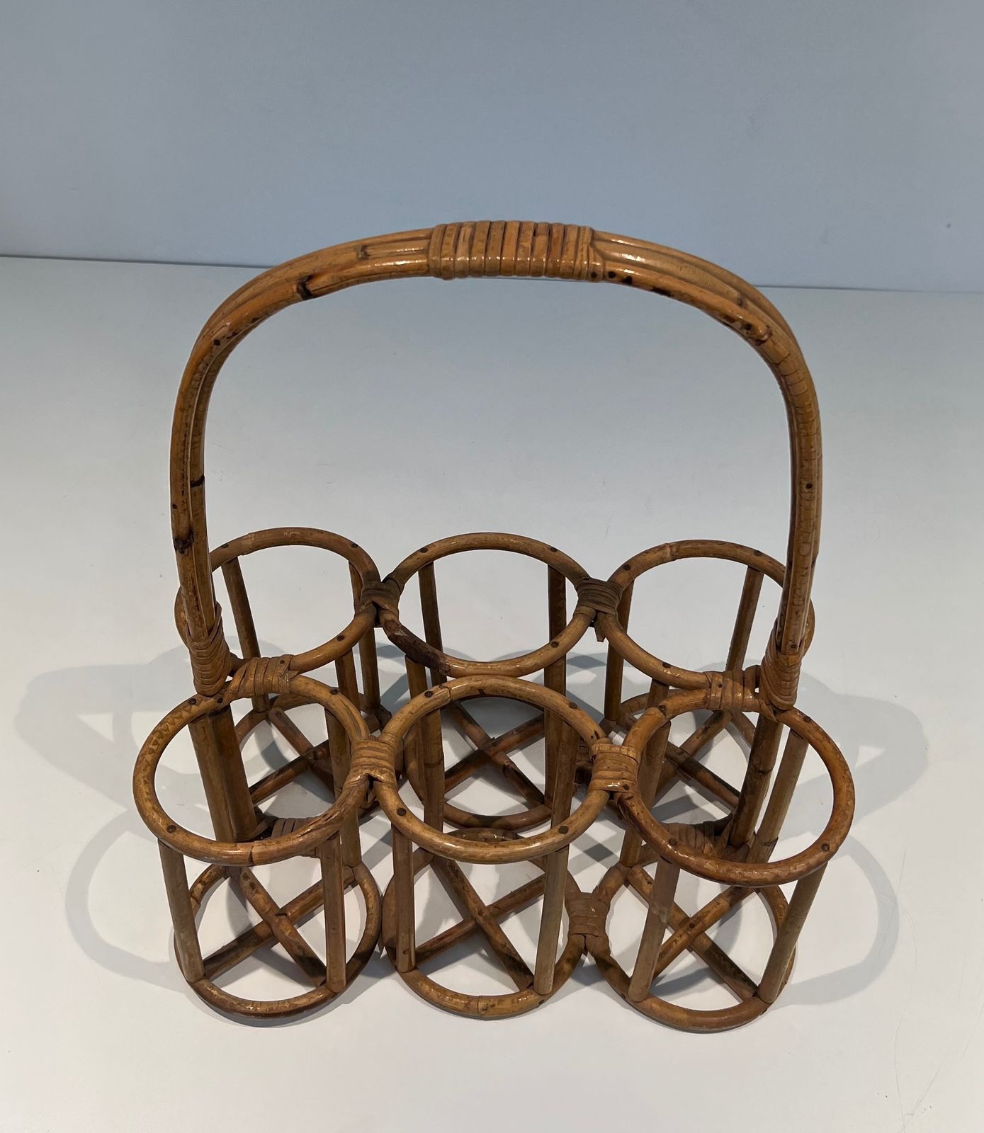 Rattan Bottle Holder, 1950s, Vintage photo for sale