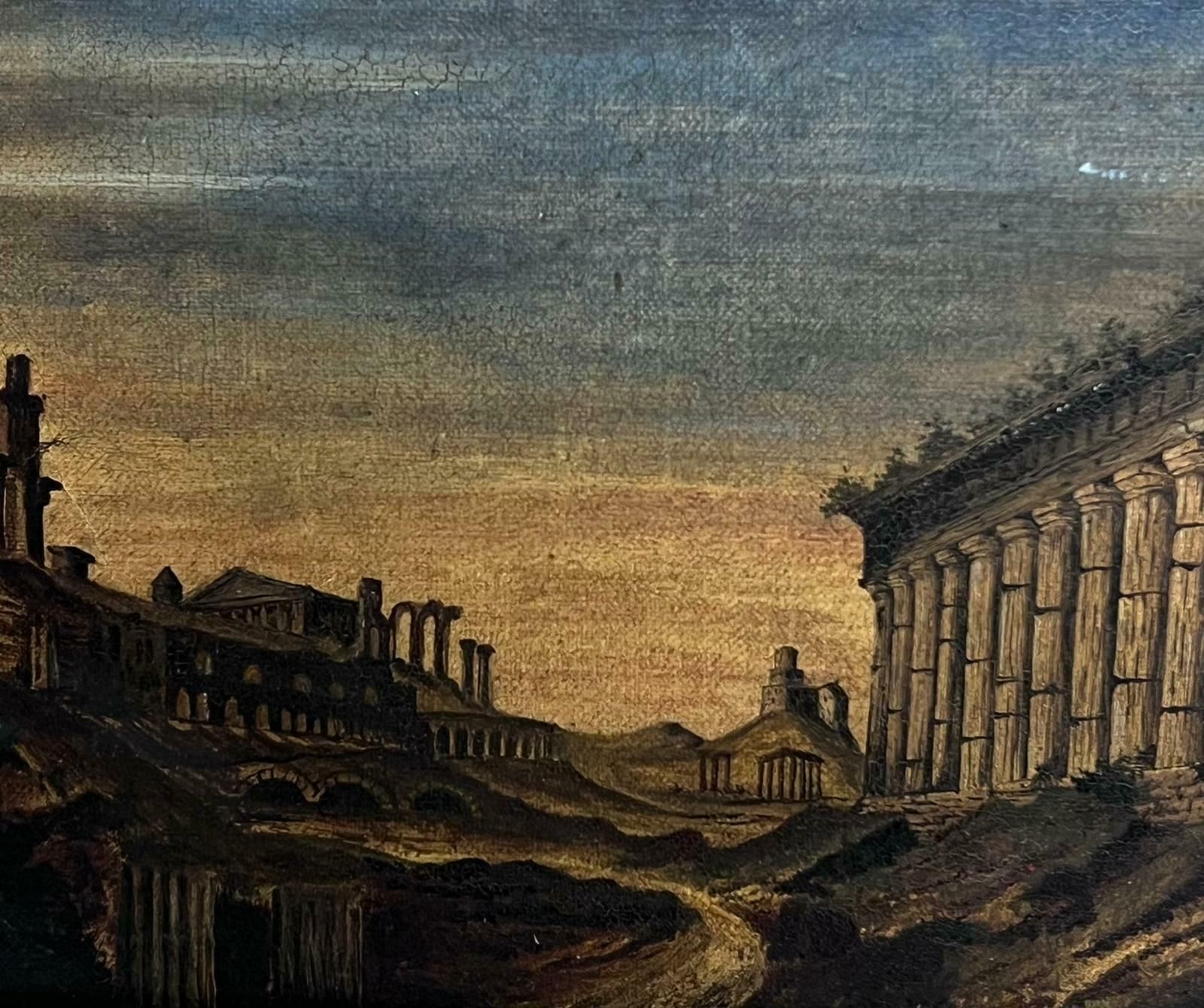 Italian Grand Tour1800's Italian Grand Tour Oil Painting Theseus Temple Athens In Landscape photo for sale