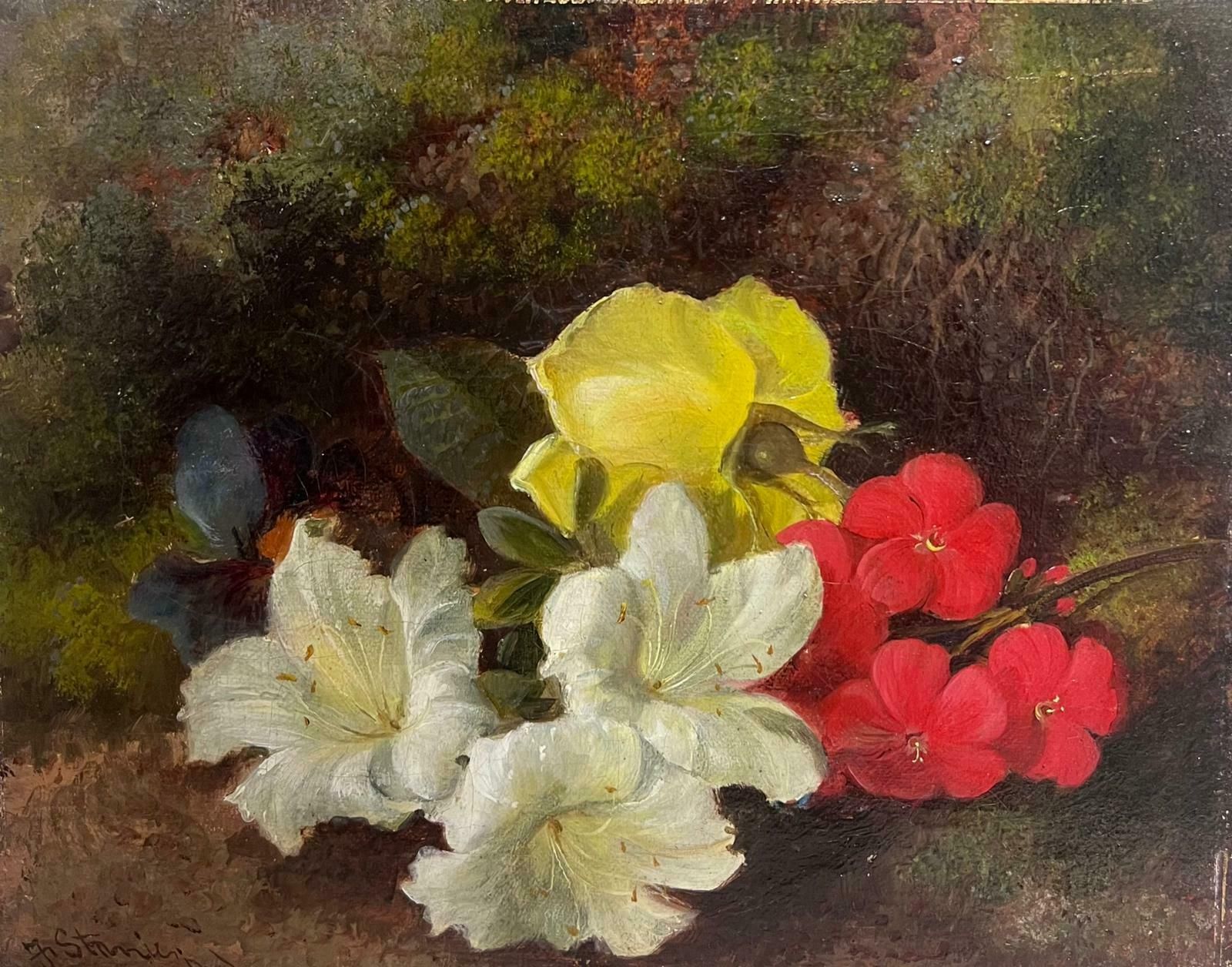 Frederick J Staniercharming Victorian English Still Life Oil Painting Flowers In Natural Setting photo furniture