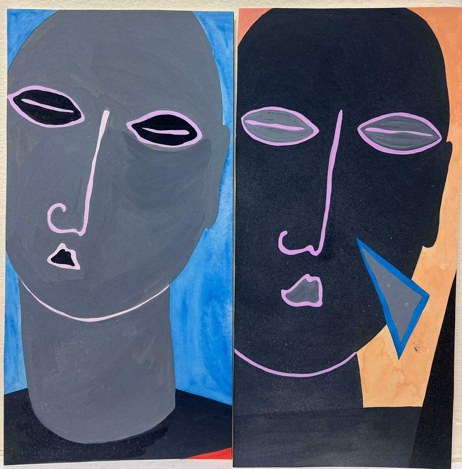 Sally Vaughancontemporary British Abstract Original Paintings 2 X Figure Portraits1990 photo furniture
