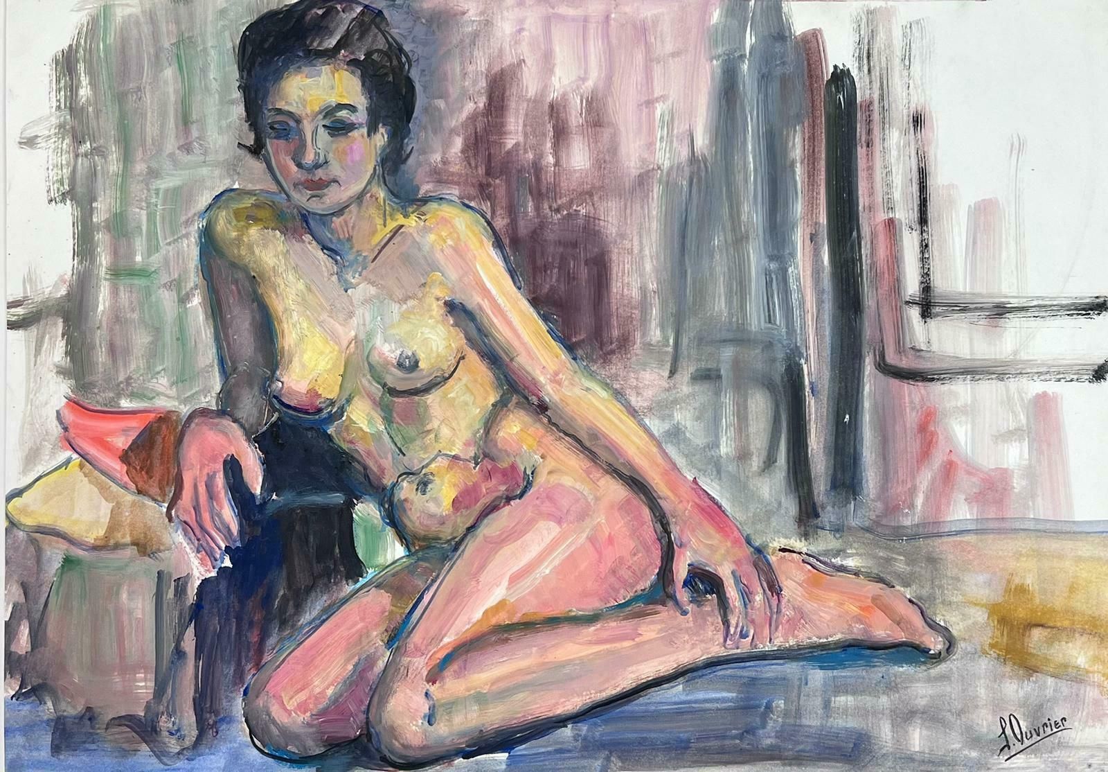 French Modernistreclining Nude Lady Model 1970's French Modernist Painting Provence Collection1970's