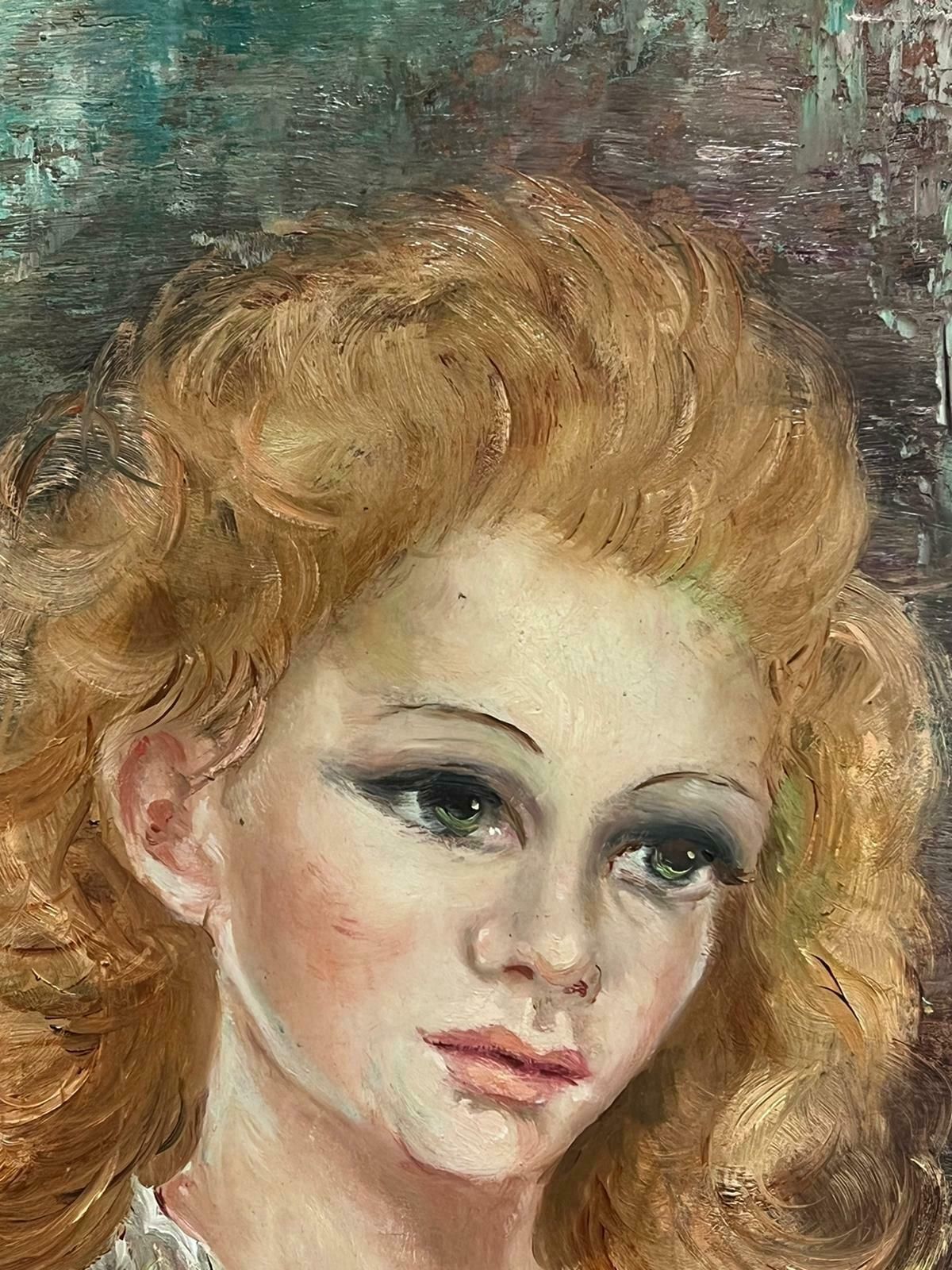 Anna De Banguy1950's French Post Impressionist Signed Oil Portrait Of Young Lady With Flowers1950's photo 1026.0