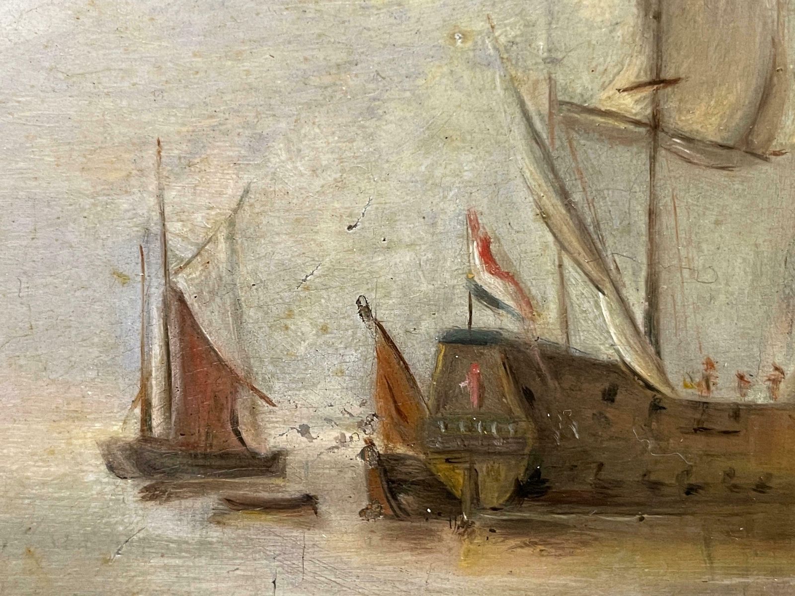 2257.0 Dutch 18thshipping In Calm Waters, 18th Century Dutch Oil On Wood Panel, Man O War18th Century photo