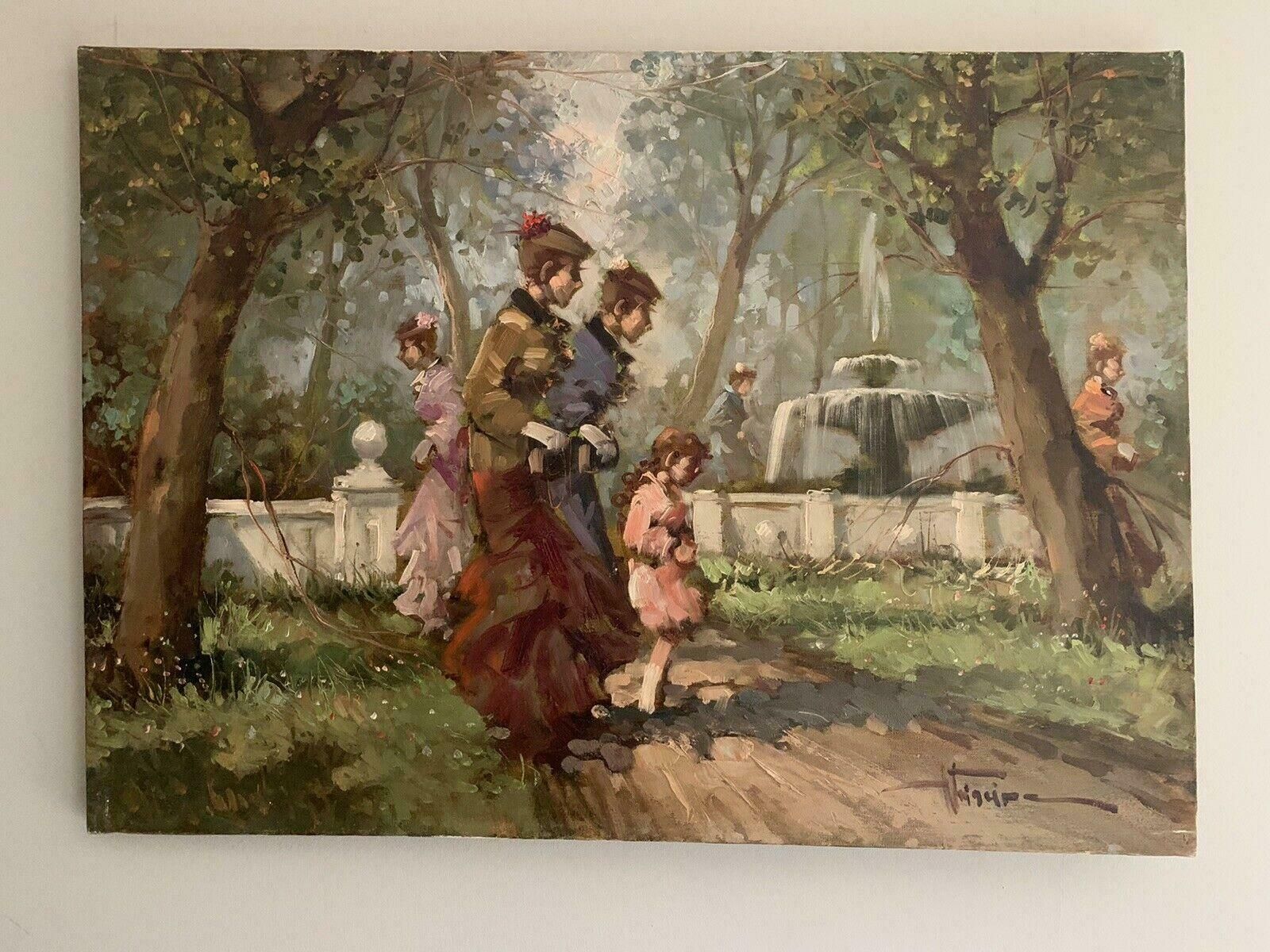 Tommaso Principetommaso Principe (B1942) Large Italian Signed Oil   Elegant Ladies In Parklandc.1980's photo furniture