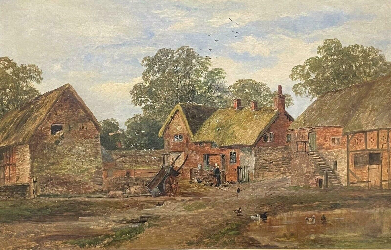T Turnersigned Victorian English Oil Painting   Farmyard Scene Old Buildings  Dated 1875c. 1875